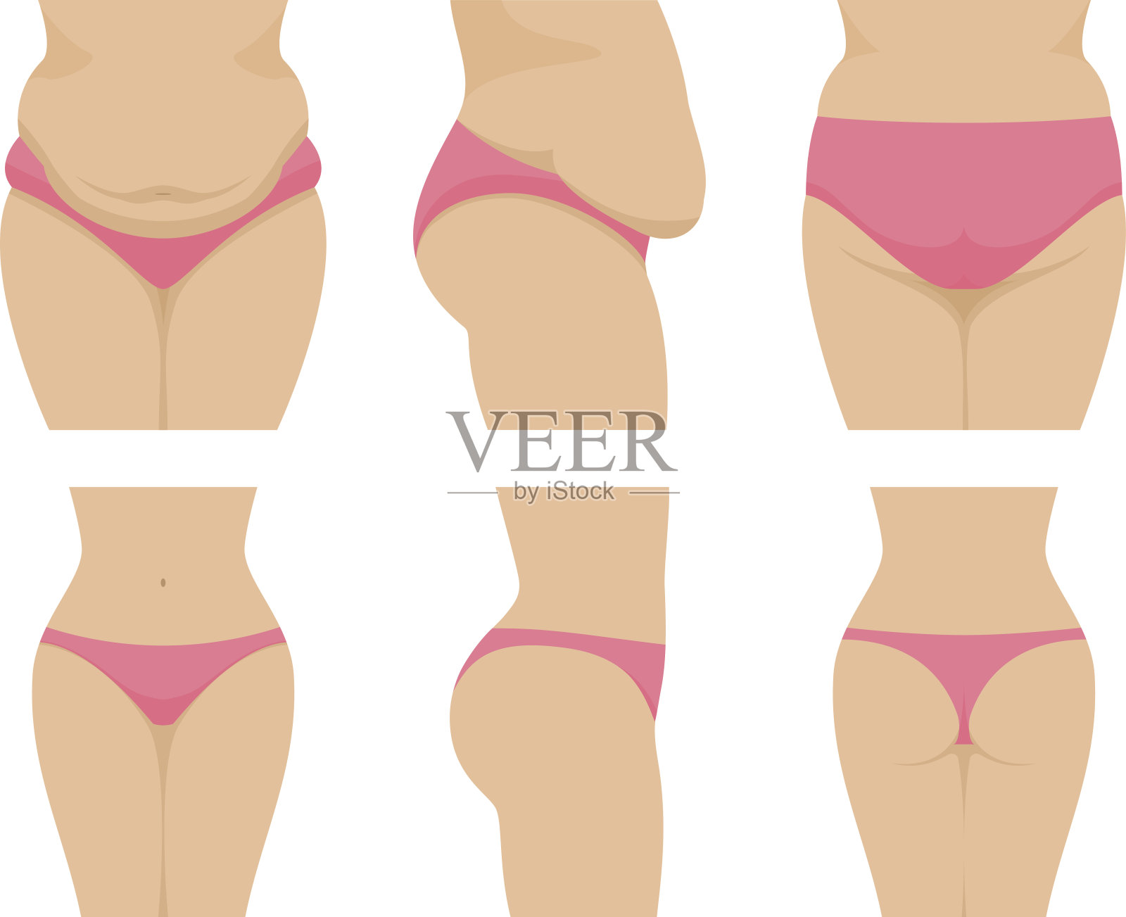 向量设定女性腰围前减肥后插画图片素材