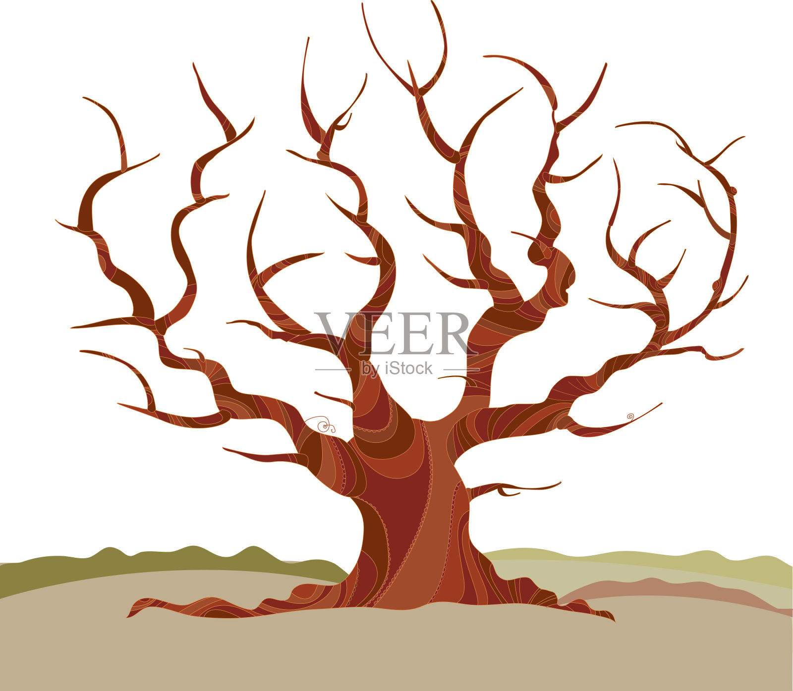 抽象树剪影矢量插图。概念海报与枯死的冬天树插画图片素材