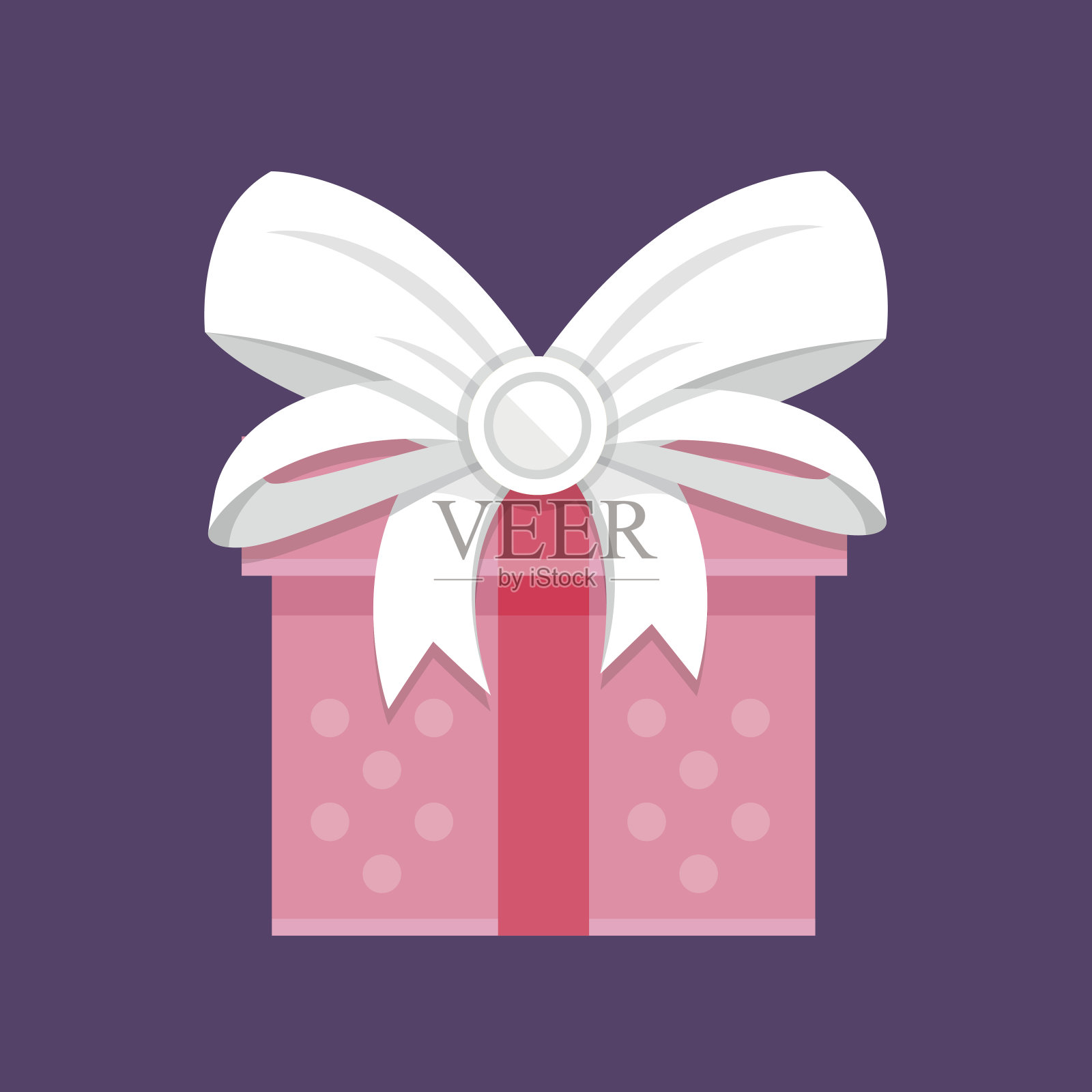 粉色礼盒，白色蝴蝶结。节日礼品，礼盒，礼品概念。现代平面设计矢量图标插画图片素材