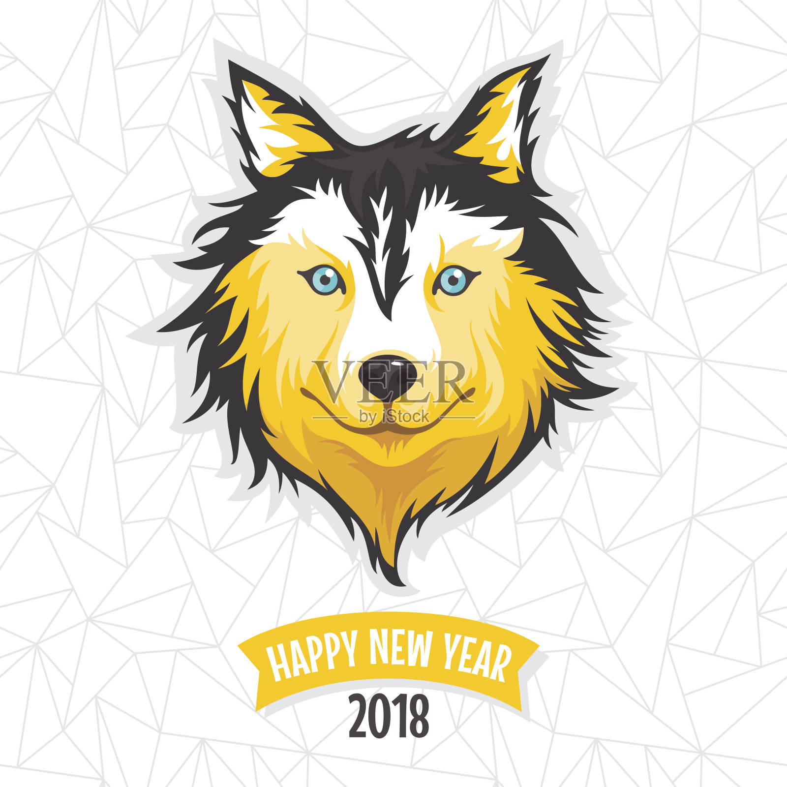 新年贺卡与风格狗。2018年设计元素图片
