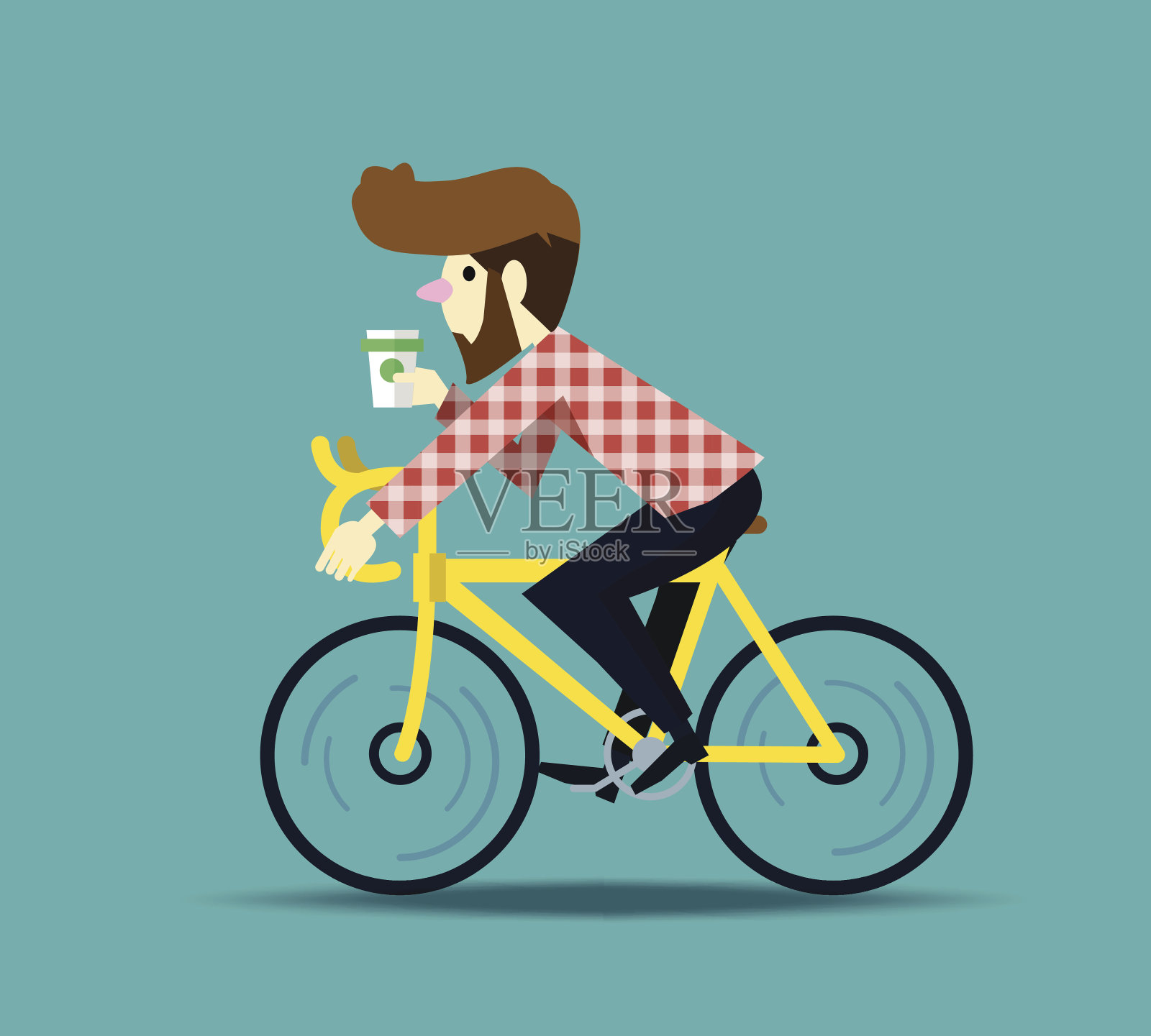 骑着修理自行车的嬉皮士。插画图片素材