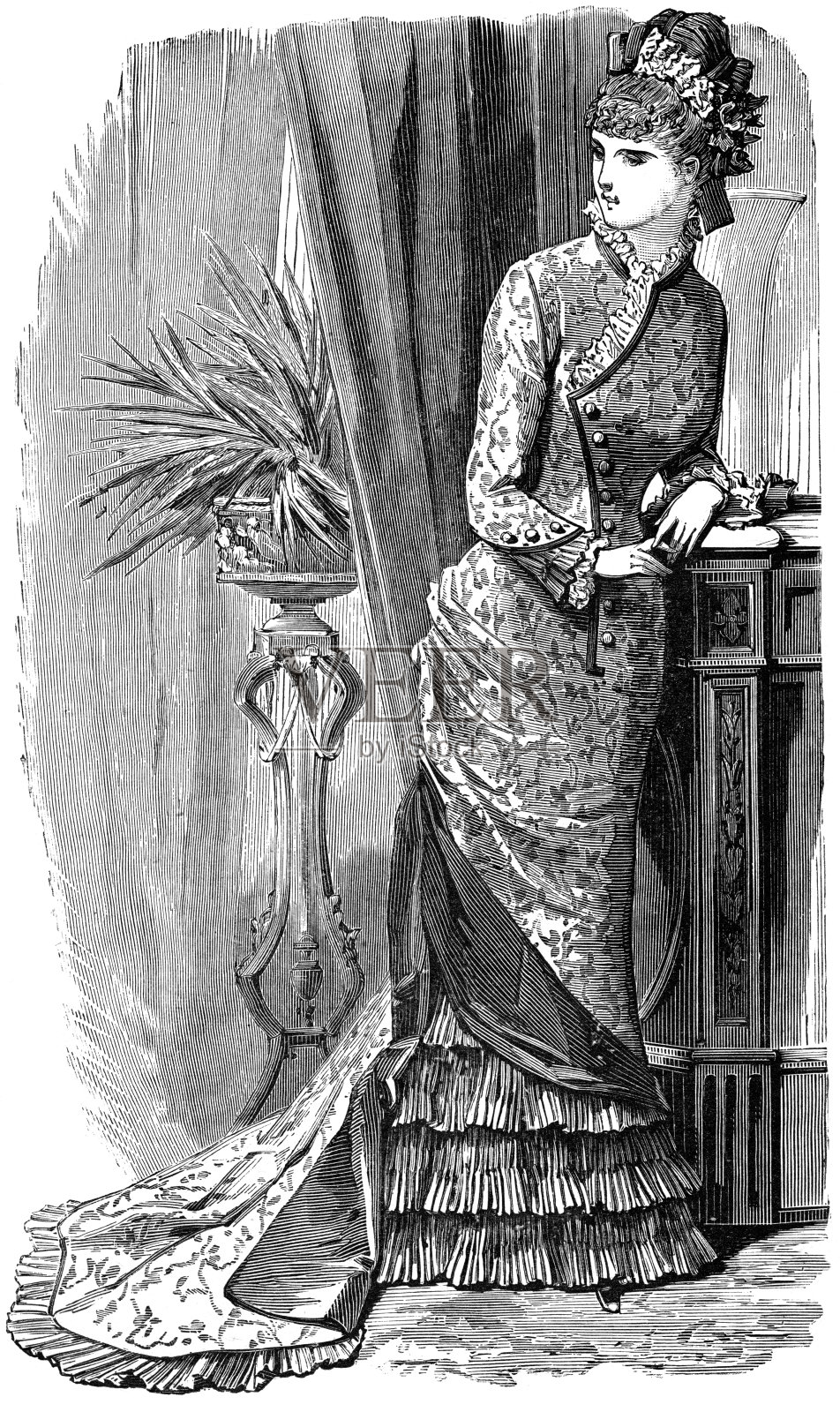 穿长裙的女士插画图片素材