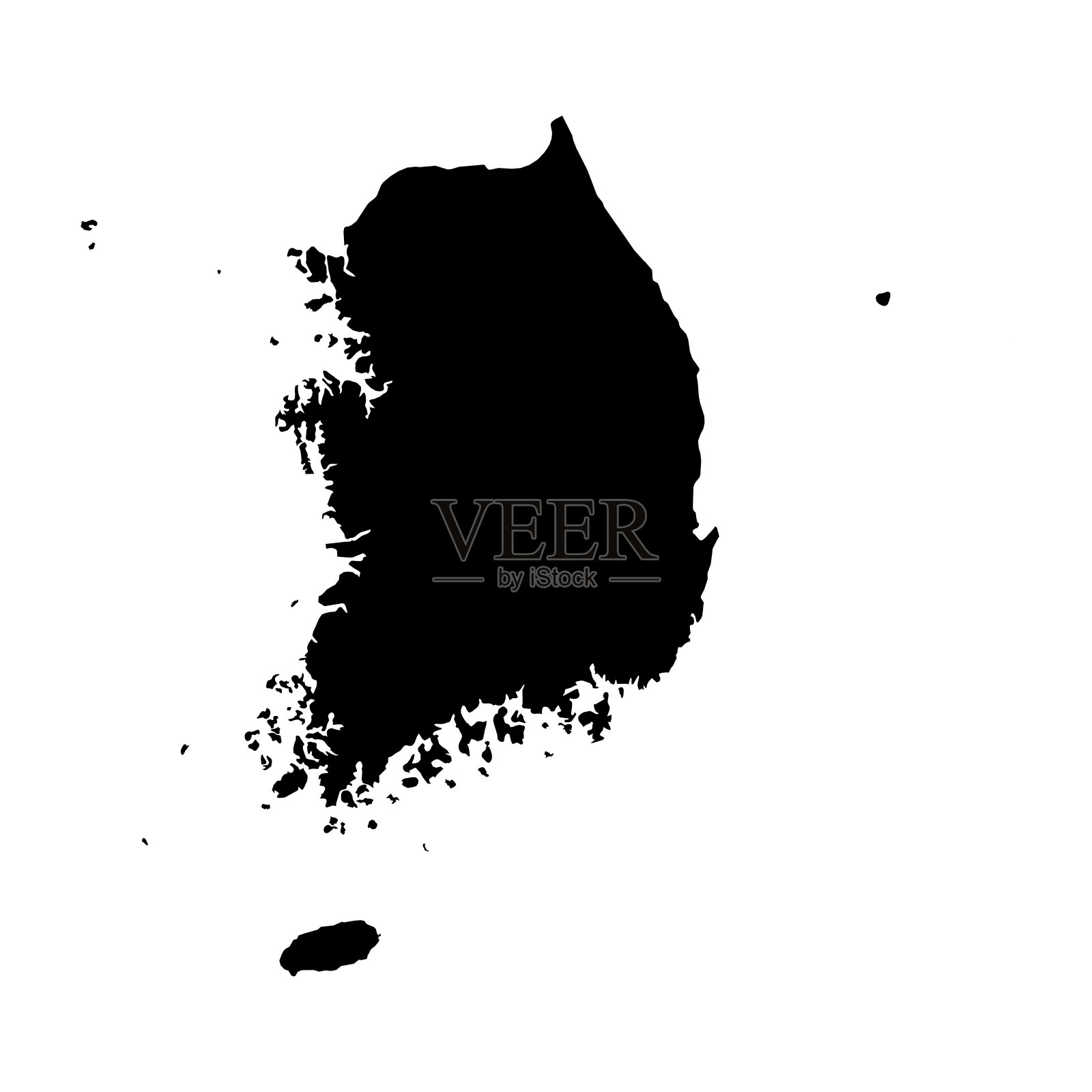 韩国黑色剪影地图轮廓孤立在白色3D插图照片摄影图片