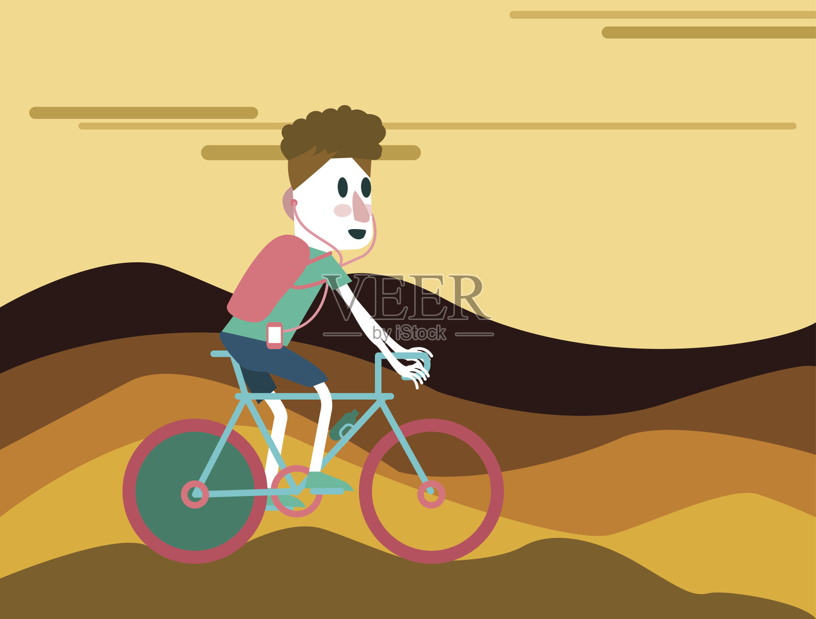 骑自行车的游客在山上骑行。插画图片素材