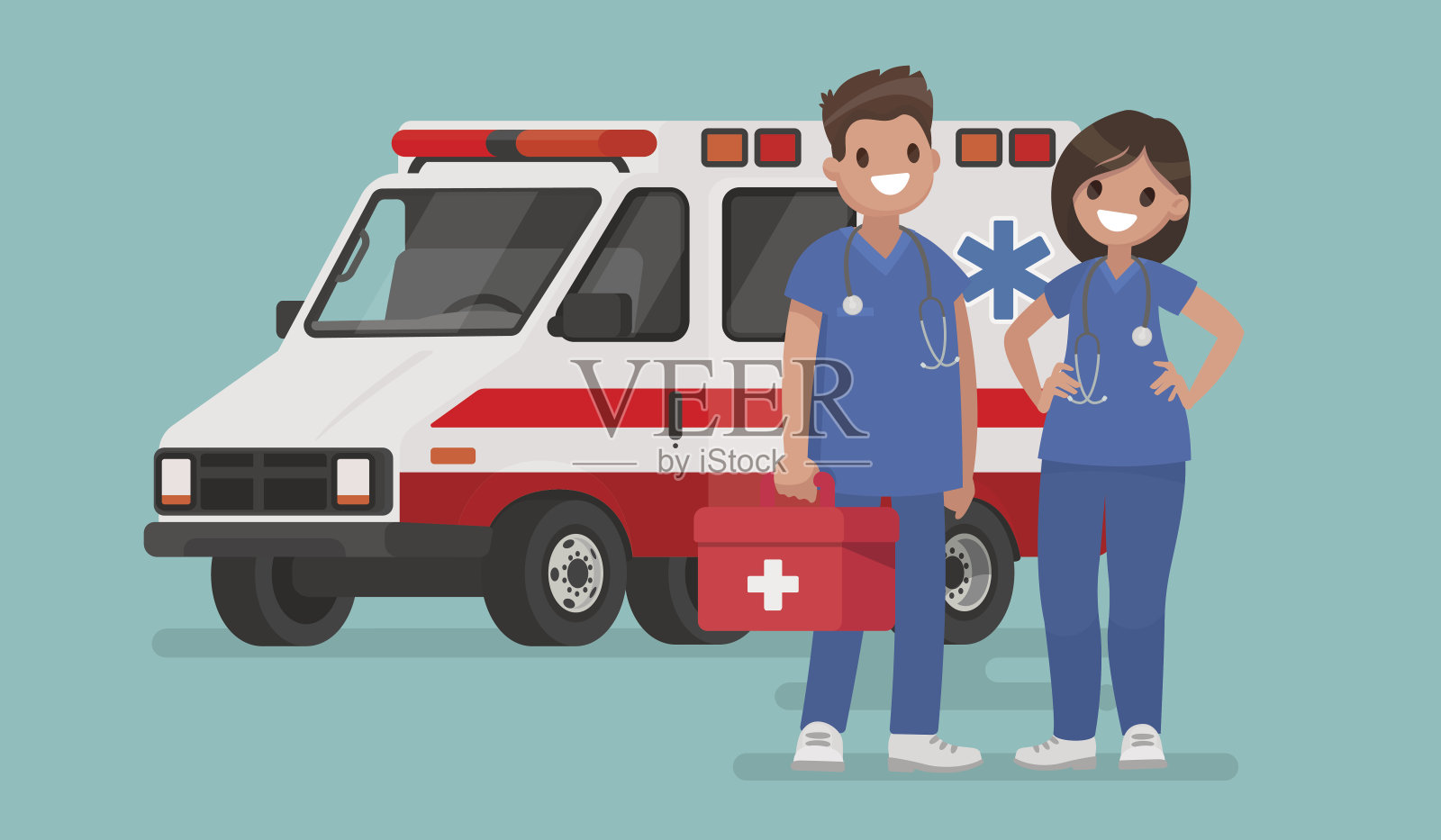 救护人员。两个医生。矢量插图在一个平坦的风格插画图片素材