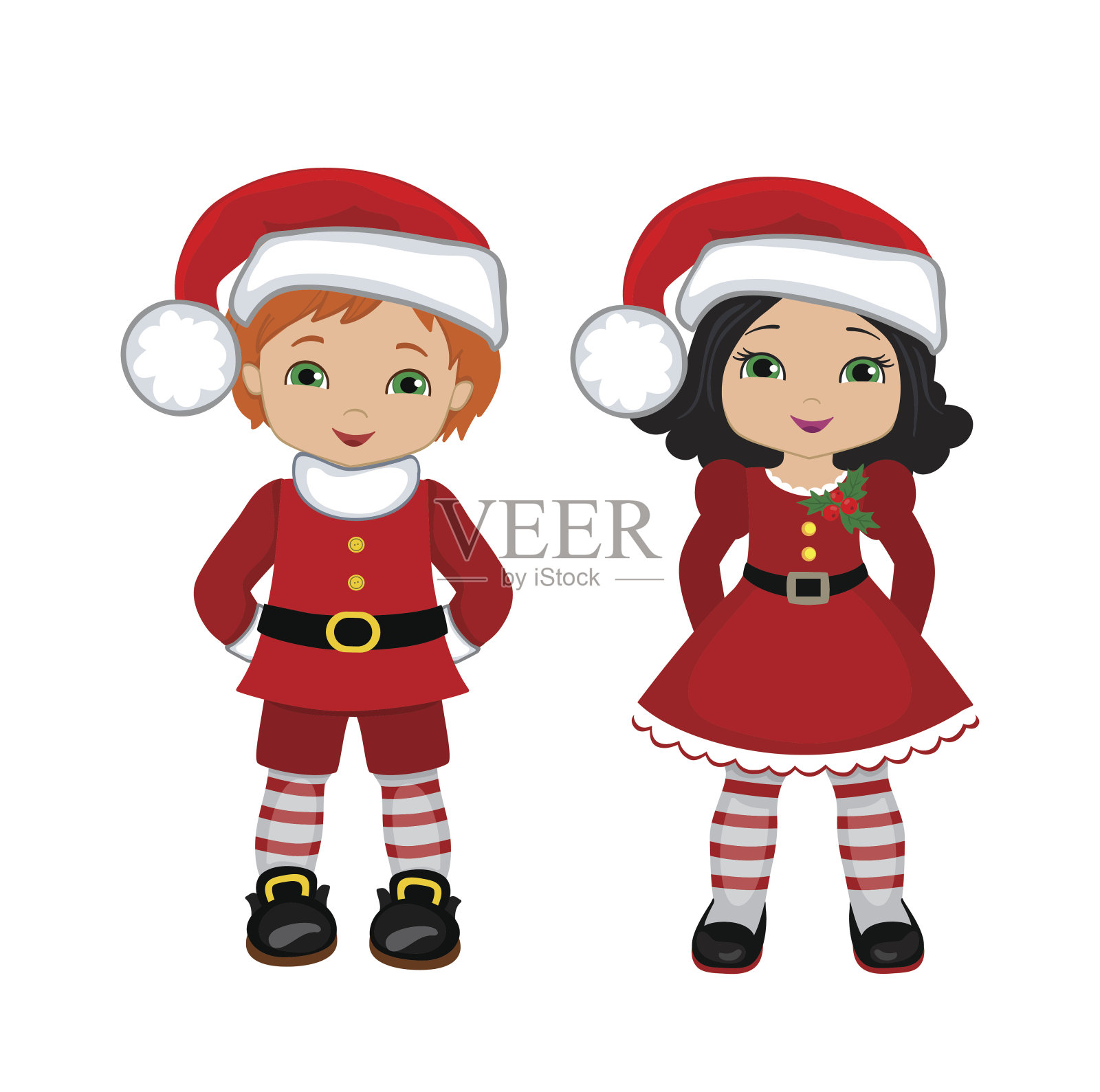 男孩和女孩的圣诞服装。向量卡通插图。设计元素图片