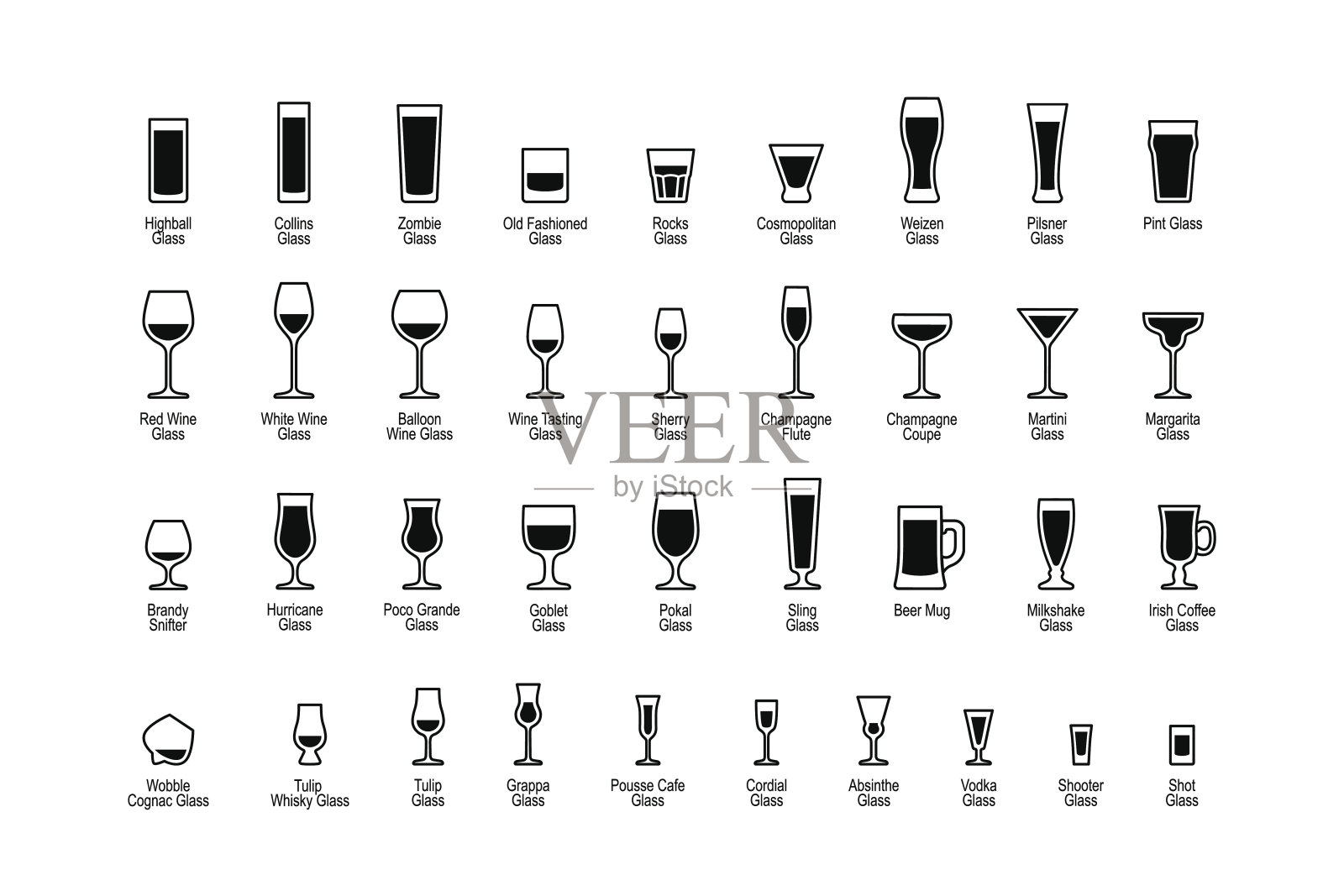 饮料杯与标题，黑色和白色的图标设置图标素材