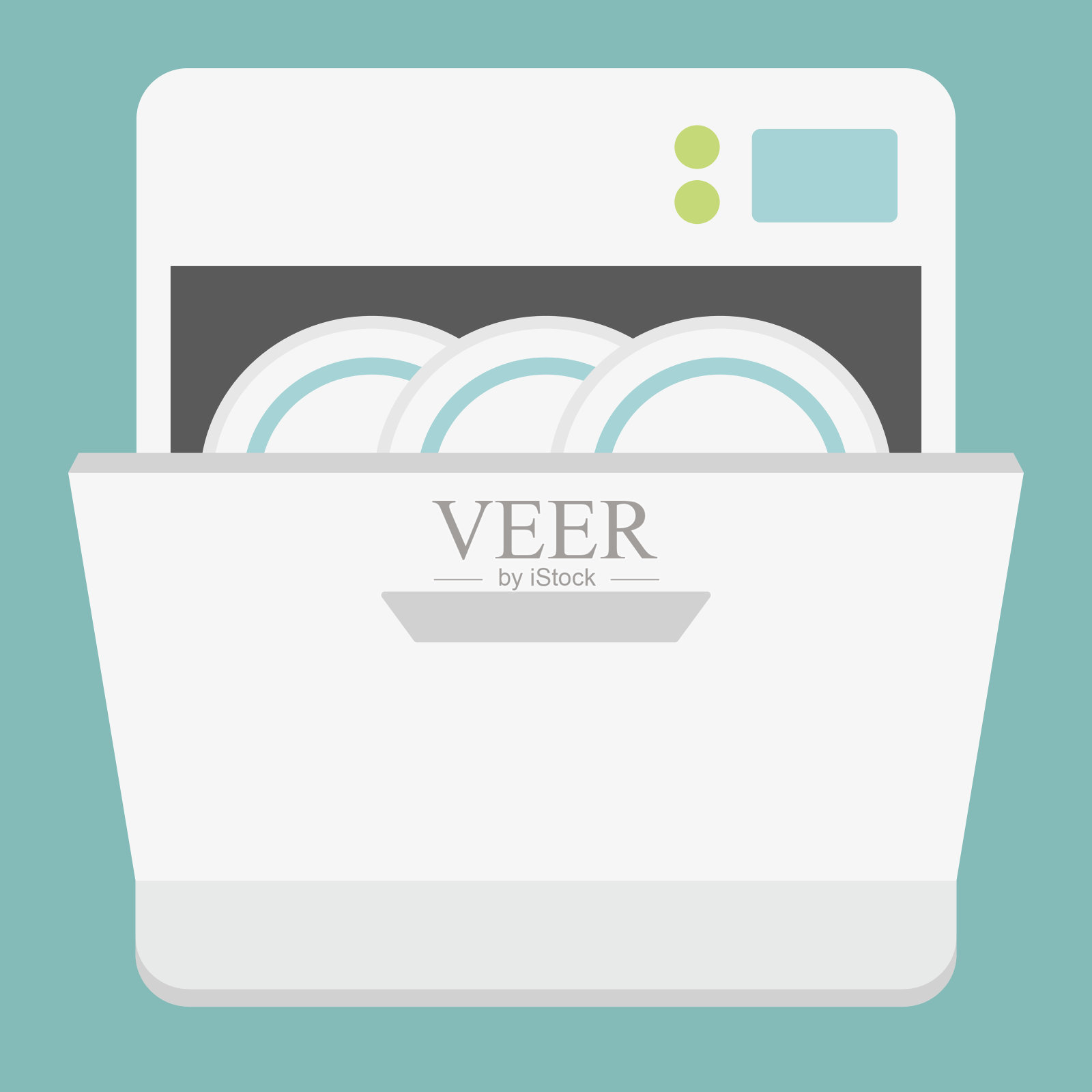 洗碗机平面图标，厨房和电器，矢量图形，彩色固体图案上的白色背景，eps 10。插画图片素材