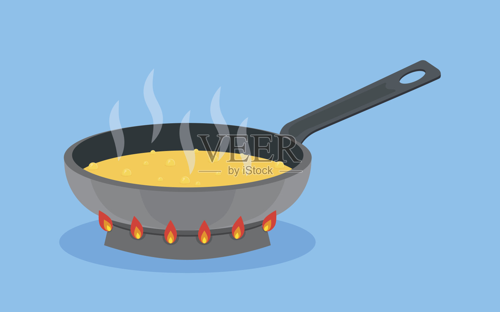 在火上用牛油煎锅，烹饪食物插画图片素材