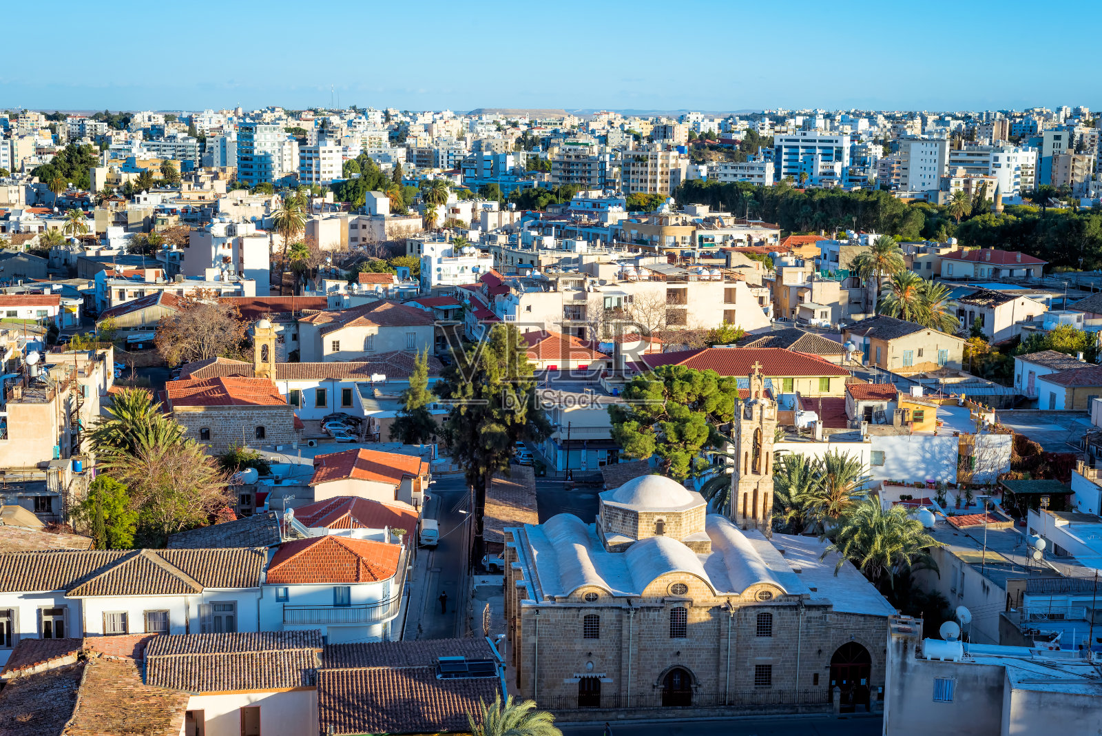 尼科西亚屋顶的高架景观。塞浦路斯照片摄影图片
