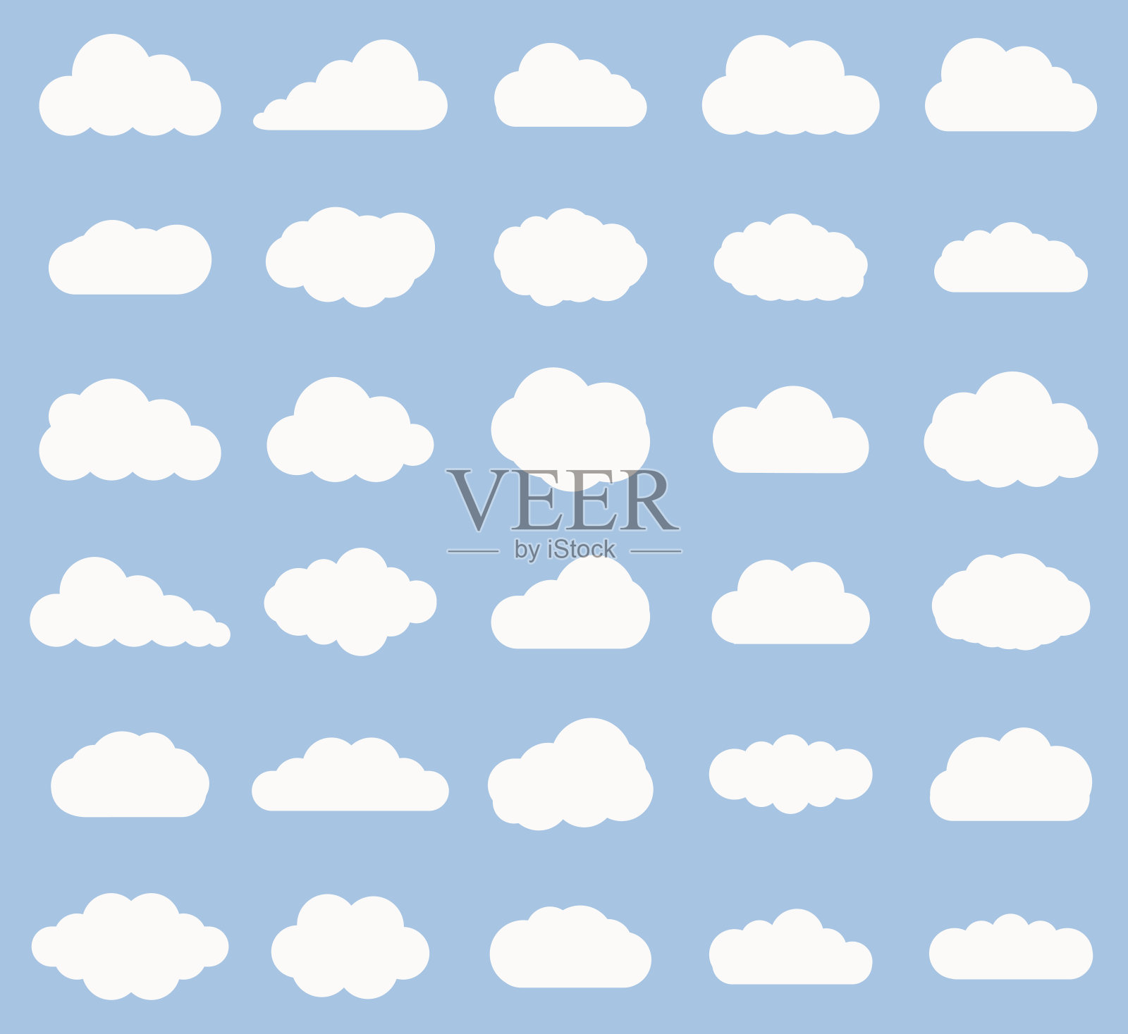 一组云图标白色在蓝色的背景设计元素图片