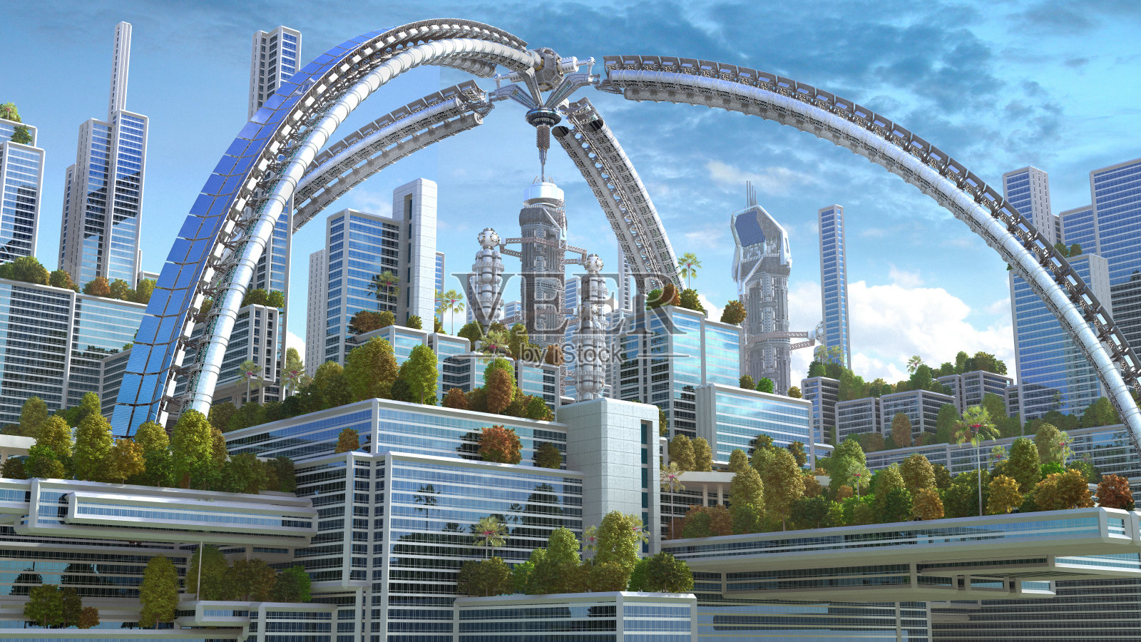 3D未来绿色城市照片摄影图片