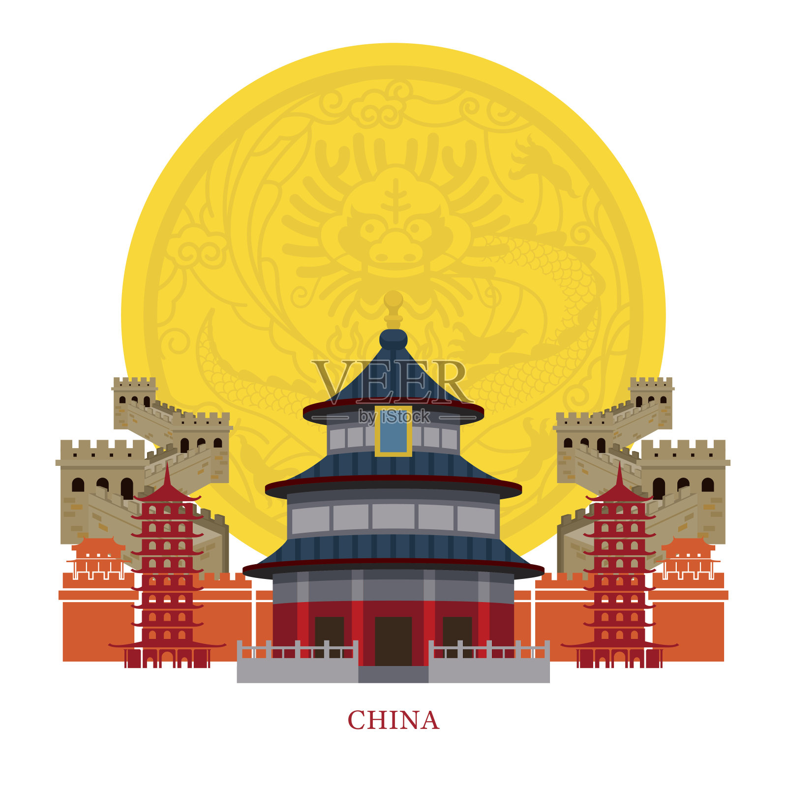 中国地标装饰背景插画图片素材