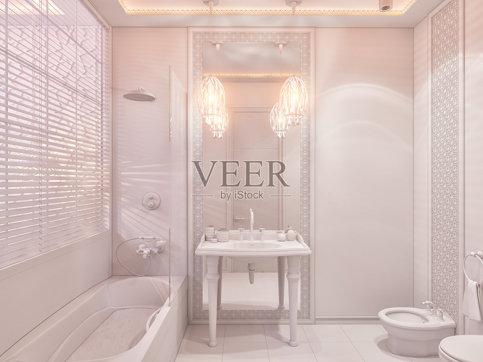 3 d渲染室内designA浴室伊斯兰风格插画图片素材