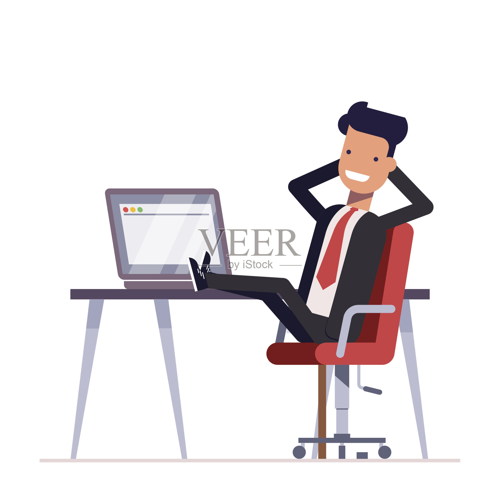 商人或经理坐在椅子上，脚放在桌子上。成功的人在办公室休息。矢量插图。插画图片素材