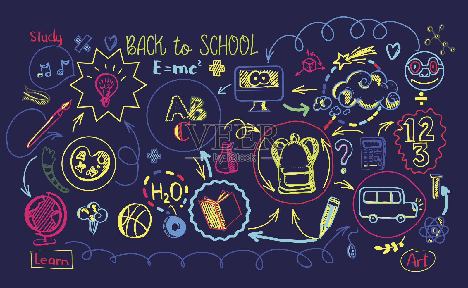 色彩鲜明的学校教育方案插画图片素材