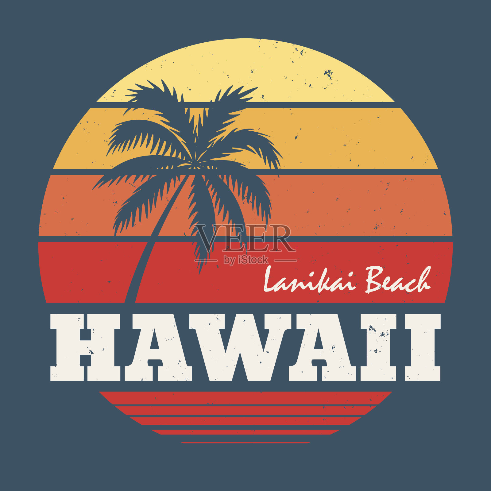 夏威夷拉尼凯海滩t恤印花棕榈树。插画图片素材