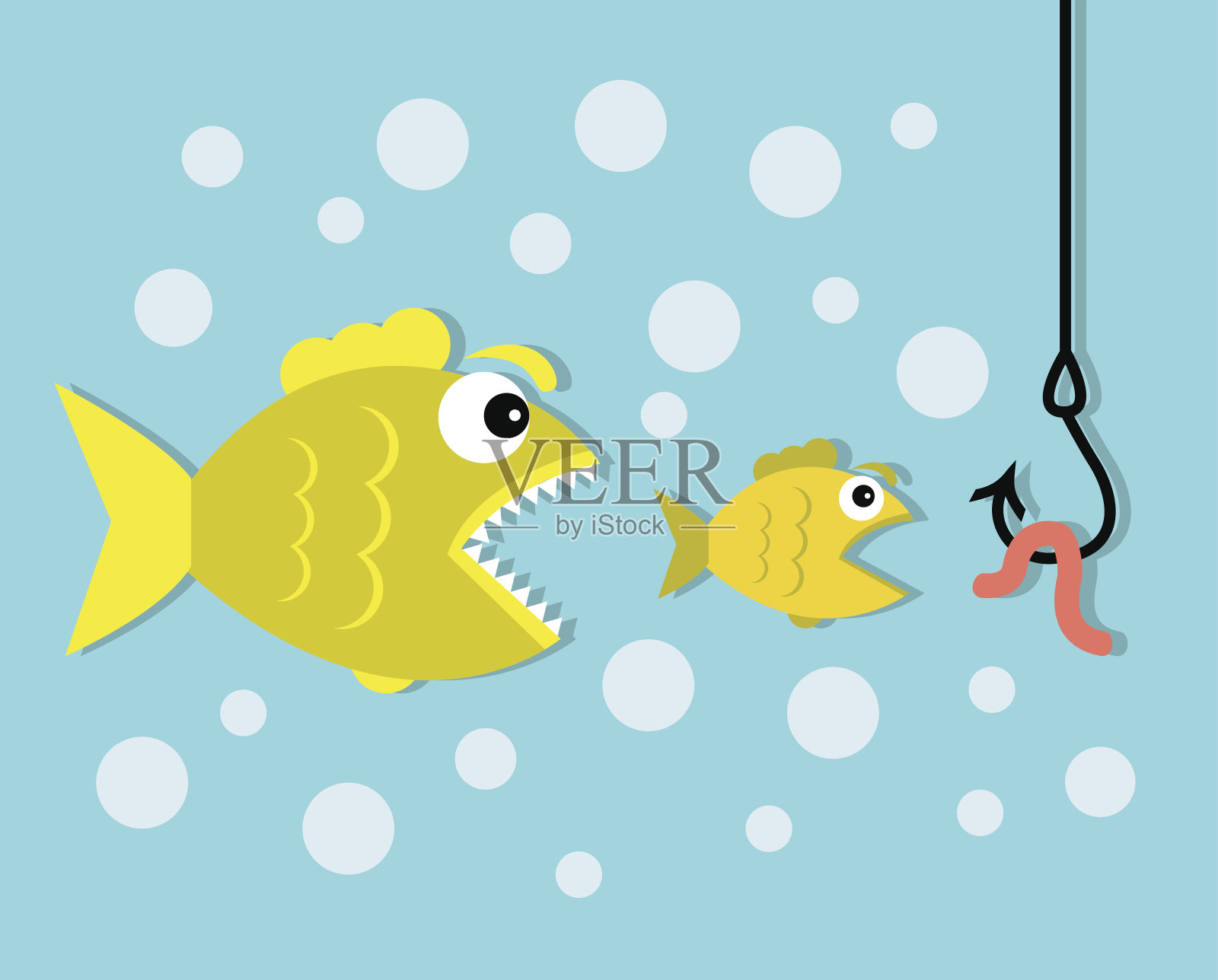 大鱼吃小鱼，鱼钩和虫饵背景图片素材
