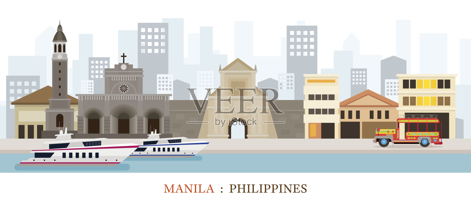 菲律宾马尼拉地标天际线插画图片素材