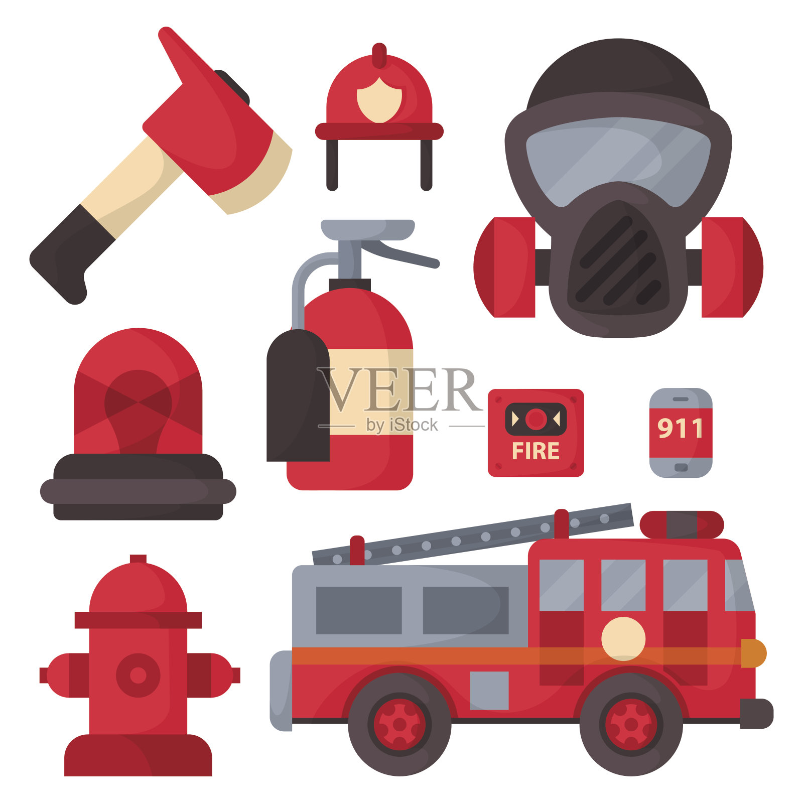 消防安全设备应急工具消防人员安全危险事故防护矢量插图设计元素图片