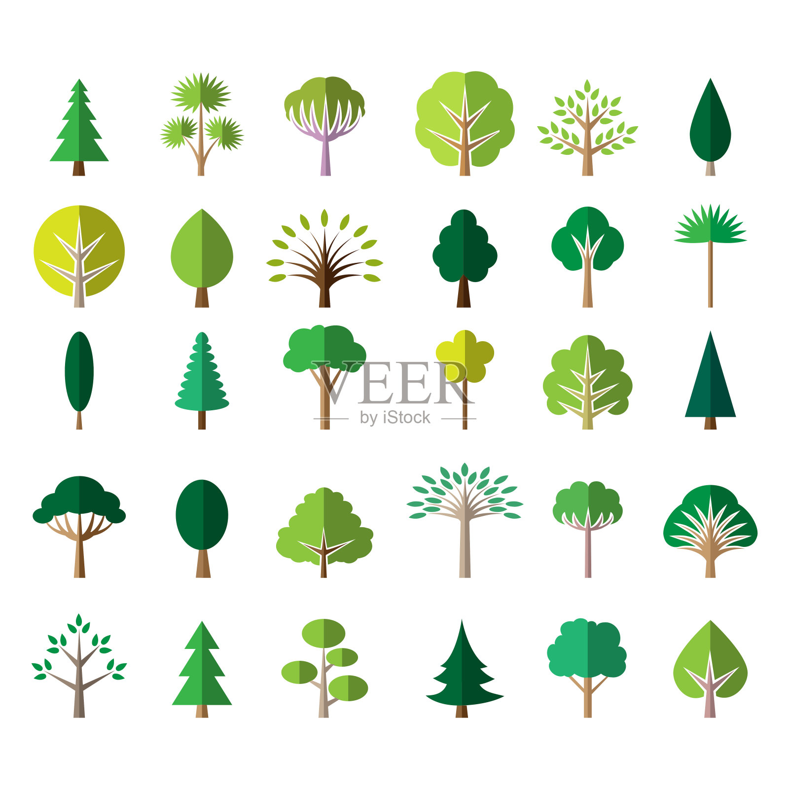 扁平的绿色树图标设计元素图片