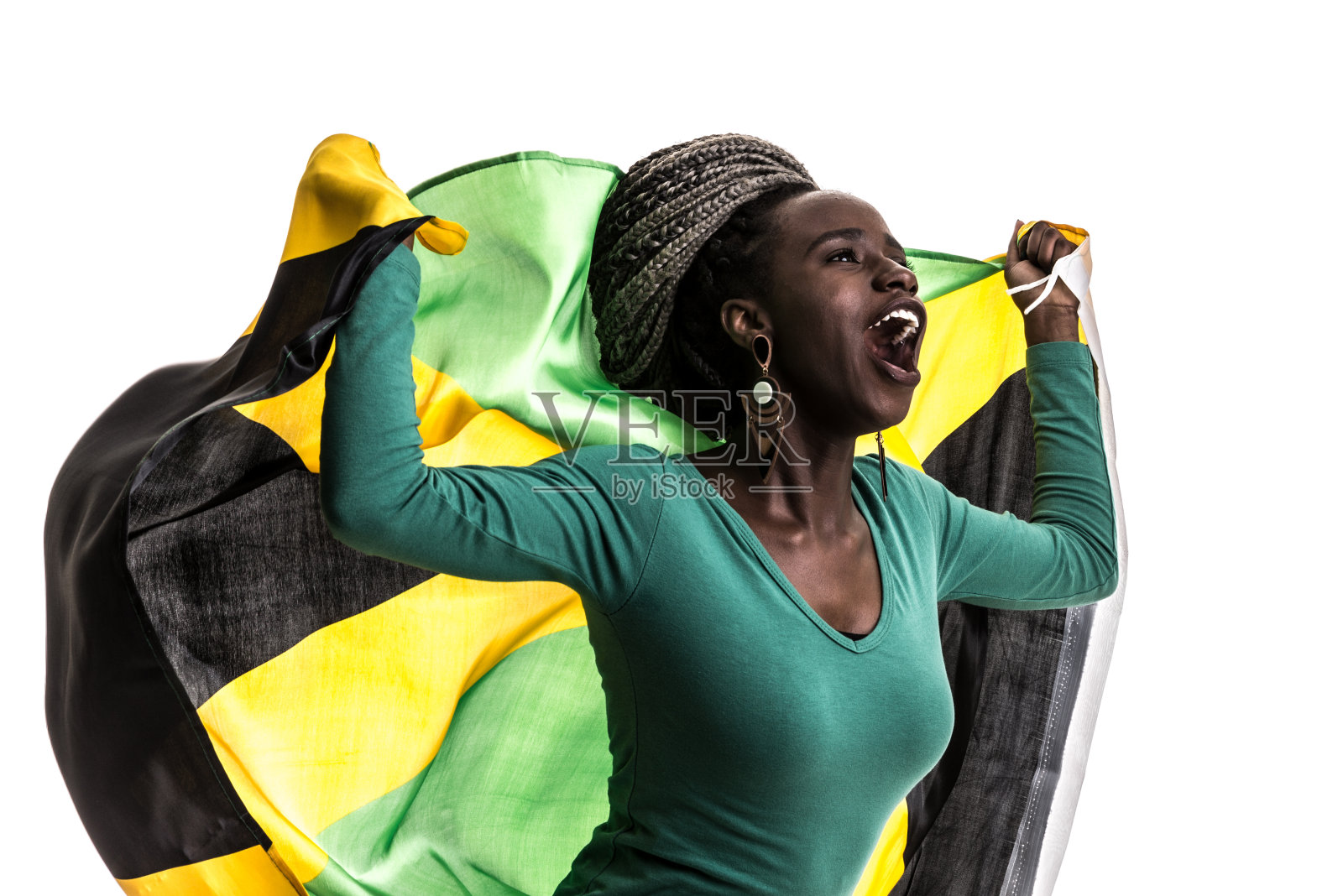 牙买加球迷举着国旗庆祝照片摄影图片