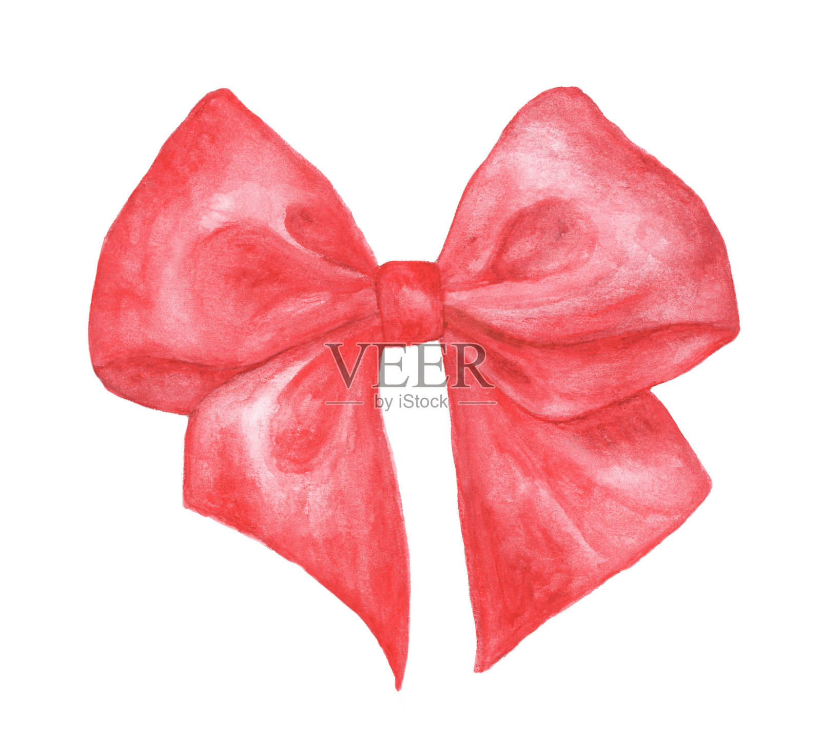 红色礼物弓孤立在白色的背景。水彩速写。手绘插图的蝴蝶结和丝带。设计元素图片