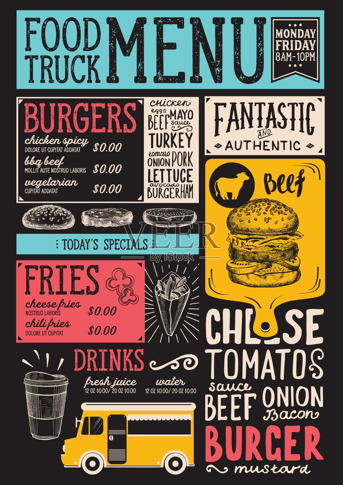 餐车菜单模板。插画图片素材