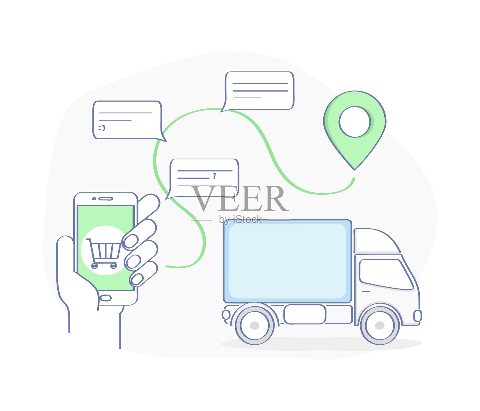 GPS导航，货物交付，物流系统或移动应用程序的货物运输插画图片素材