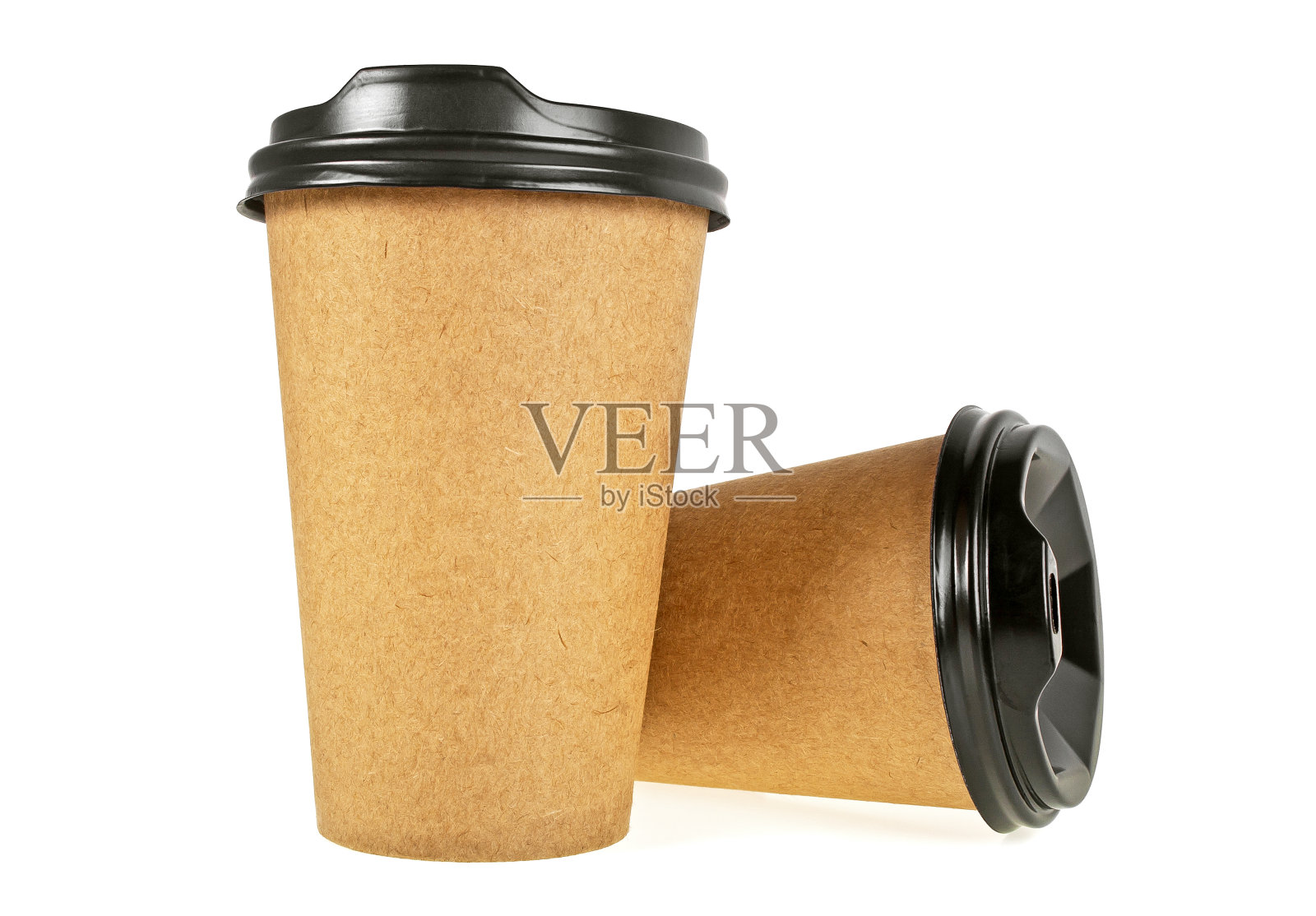 两个纸咖啡杯孤立在白色背景上照片摄影图片