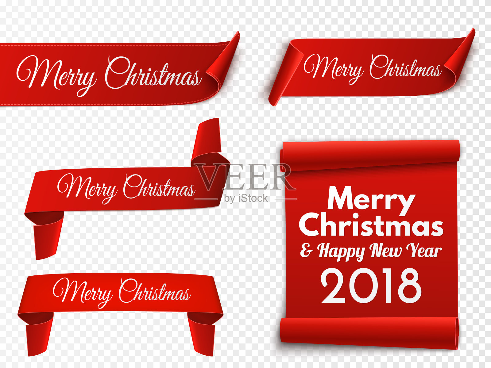 Set of red Christmas banners. Paper scrolls. Vector插画图片素材