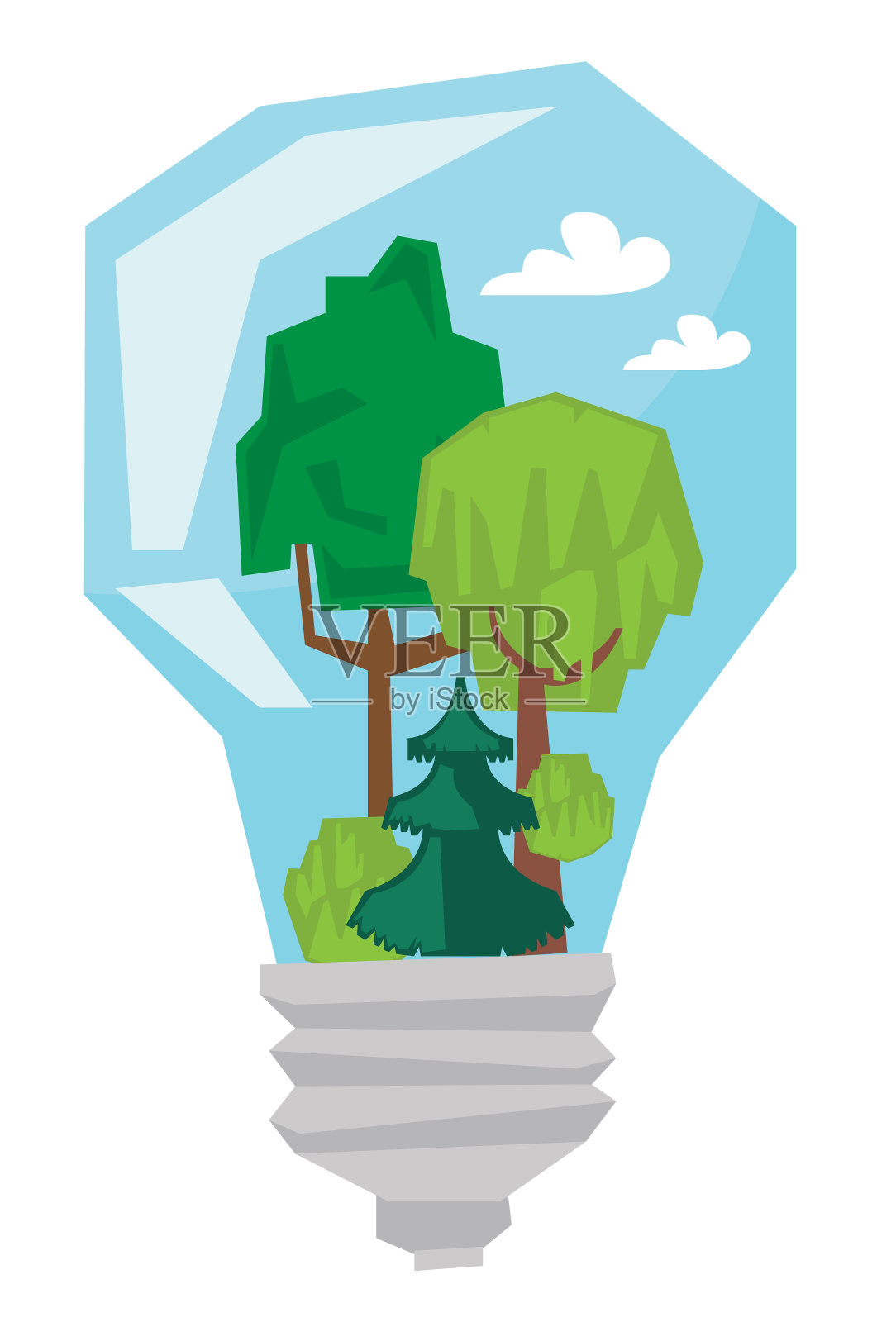 灯泡与树木内矢量插图插画图片素材