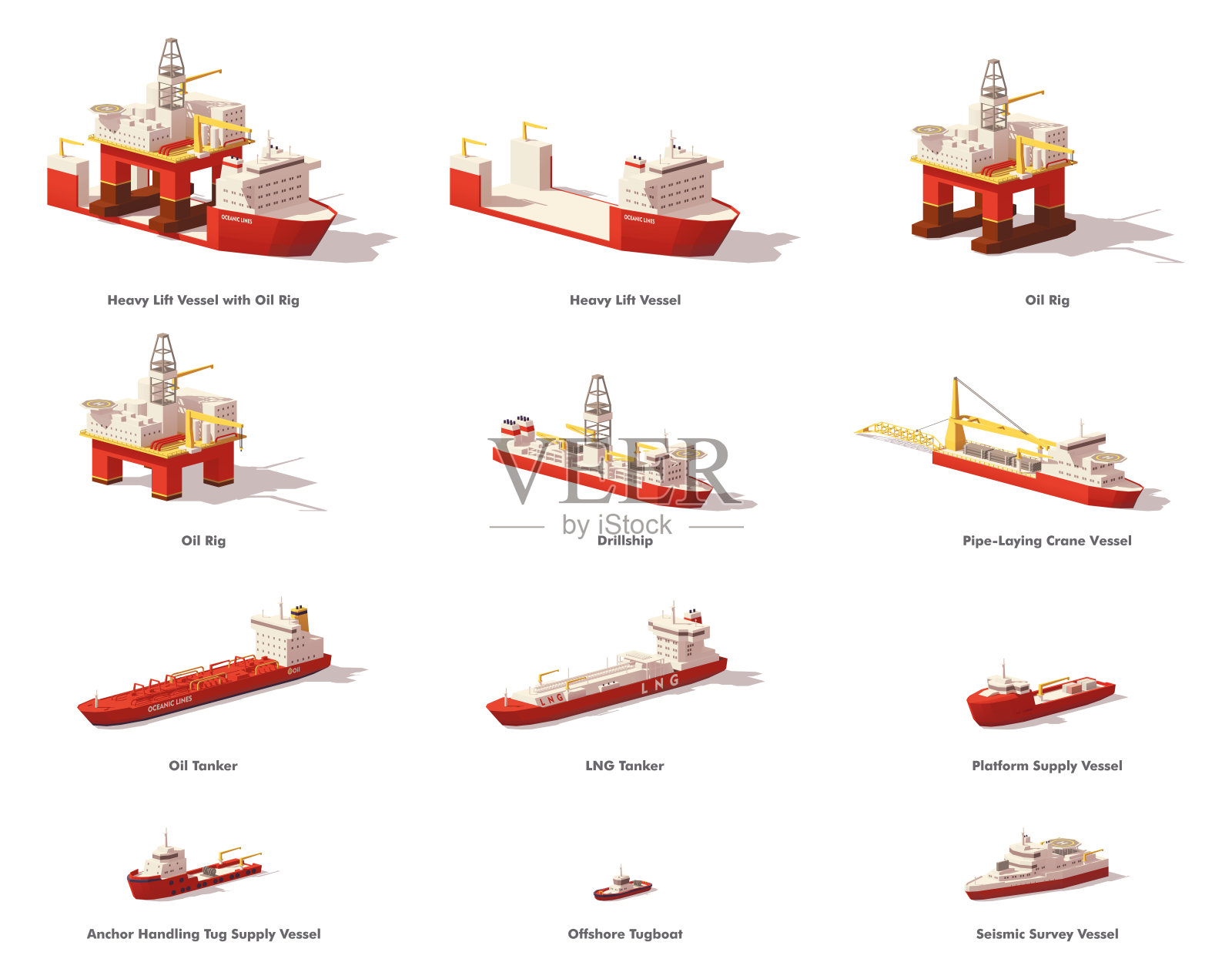 矢量低聚海上石油勘探船插画图片素材