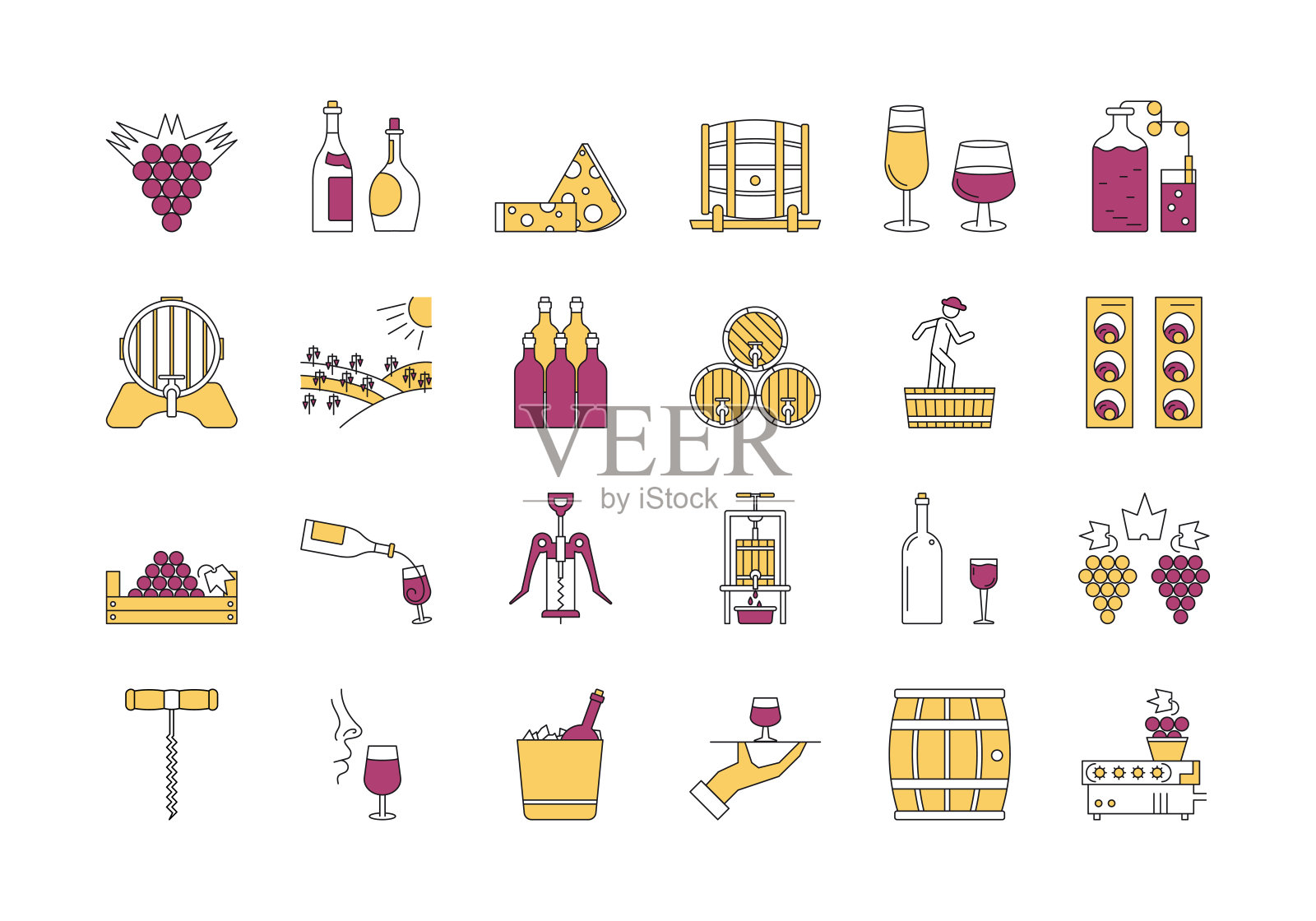 线性颜色图标设置4 -葡萄酒生产插画图片素材