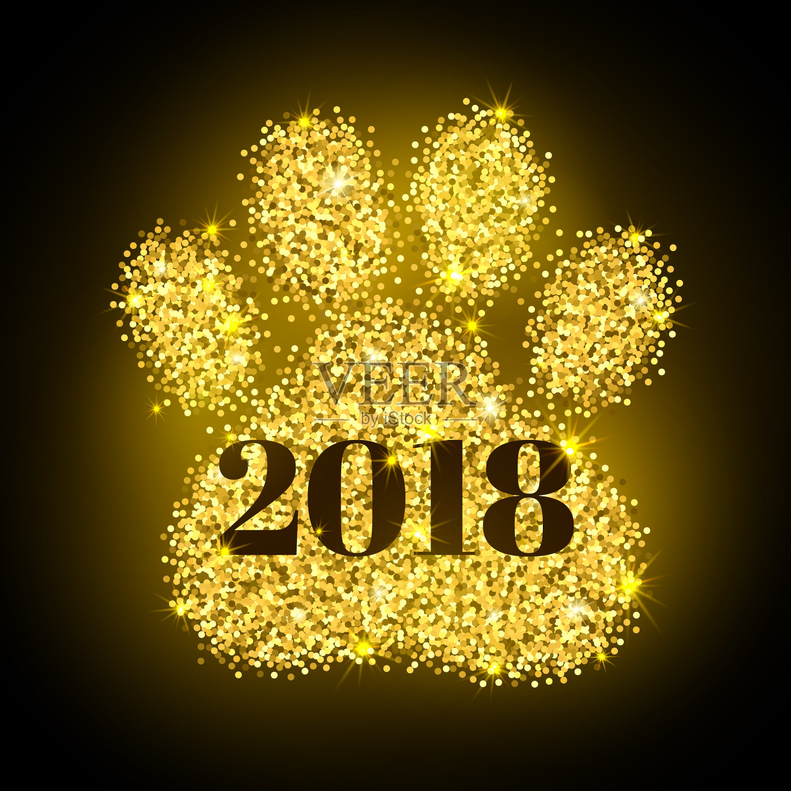 数字2018上印金爪亮明年，日历首页设计。狗-象征2018东方历法年插画图片素材