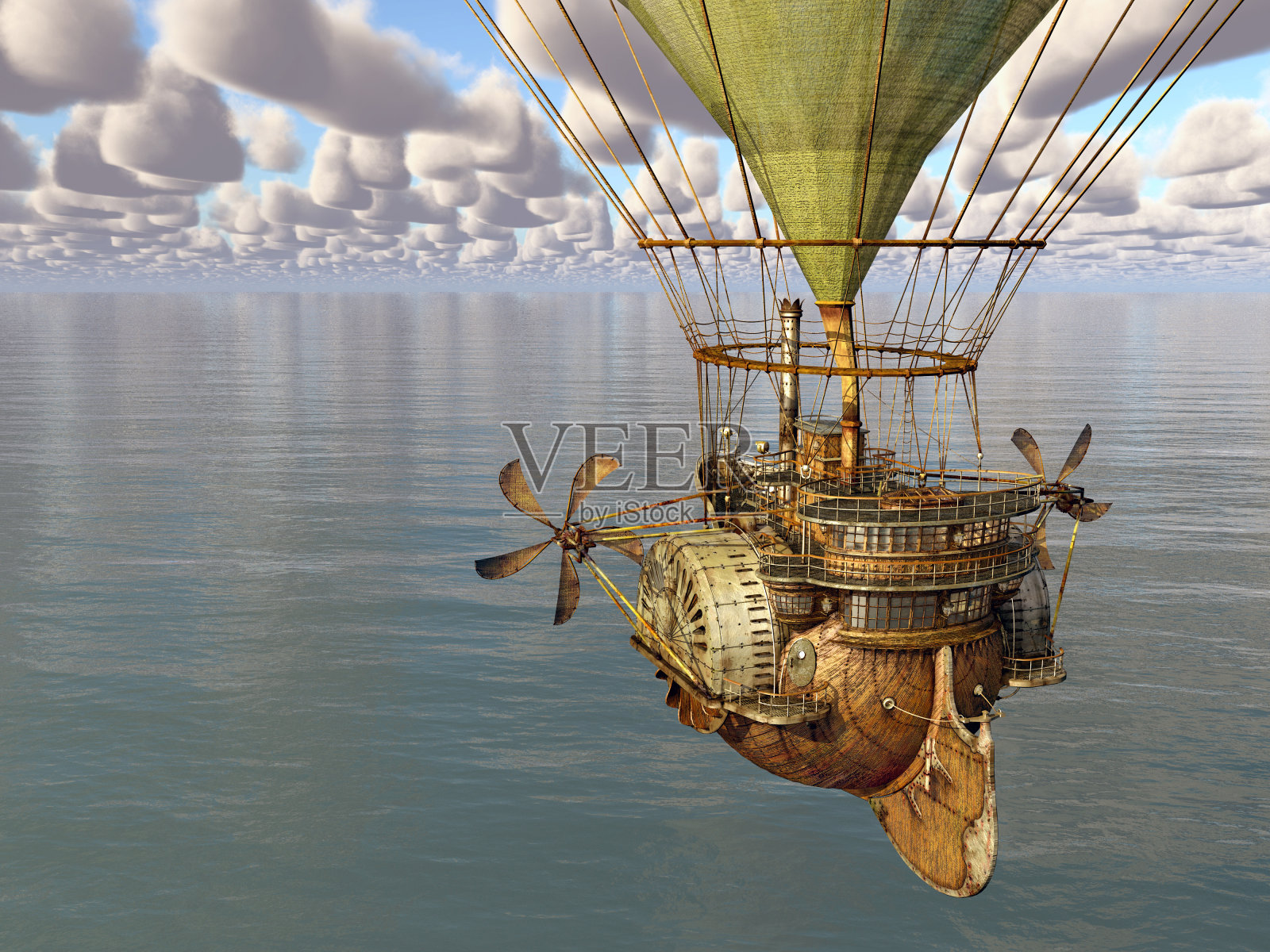 幻想热气球在海上插画图片素材