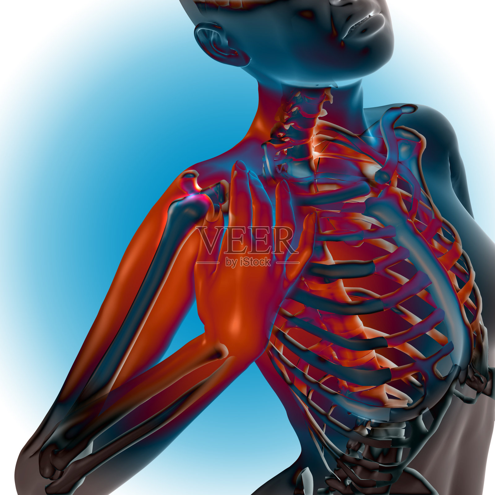 一个痛苦的肩膀女性人物的3D渲染照片摄影图片