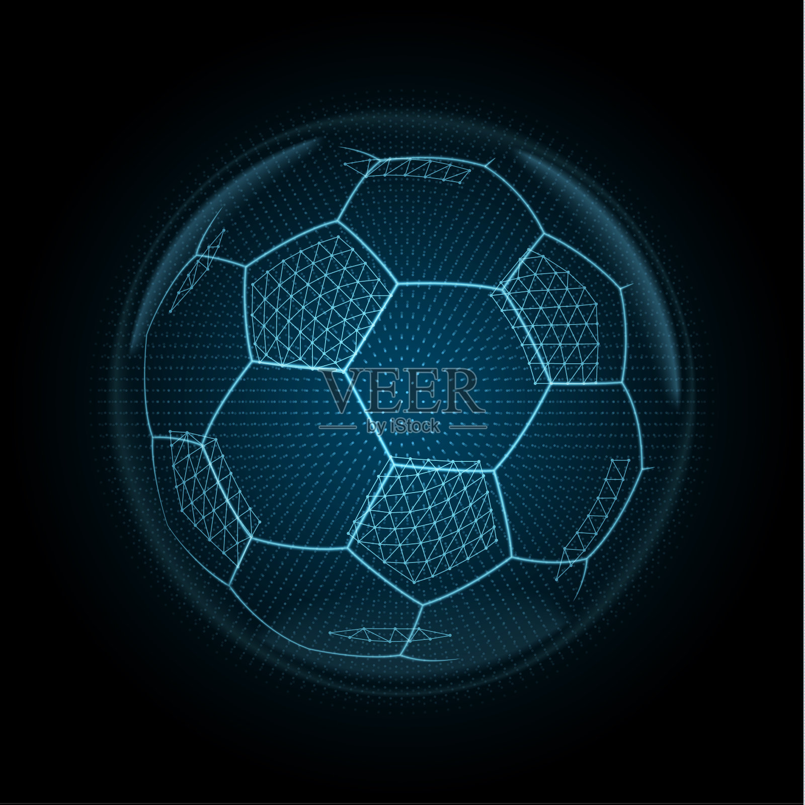 由发光的线，点和多边形组成的足球的矢量图像插画图片素材