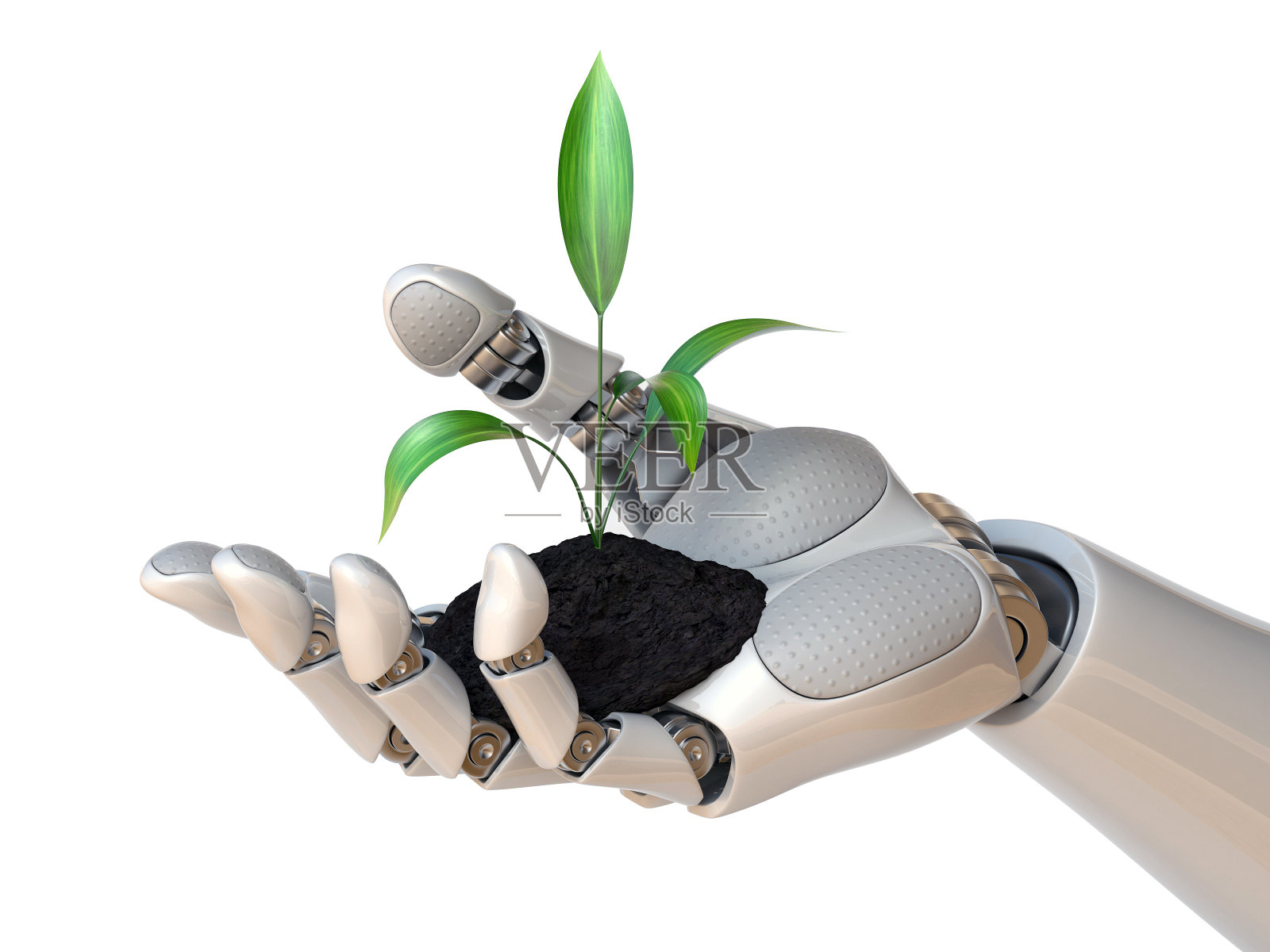 机器人手持植物，合成生命，基因工程概念，3d渲染照片摄影图片