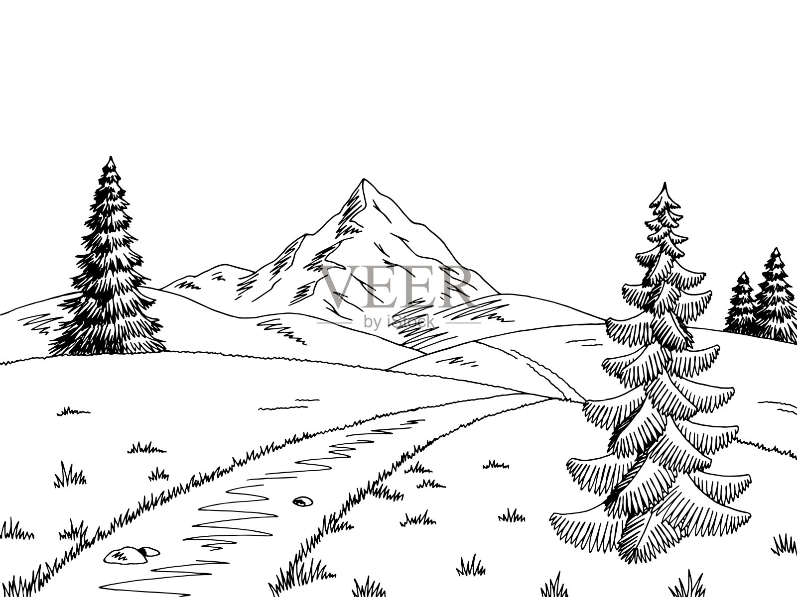山道图形黑白景观素描插图矢量设计元素图片