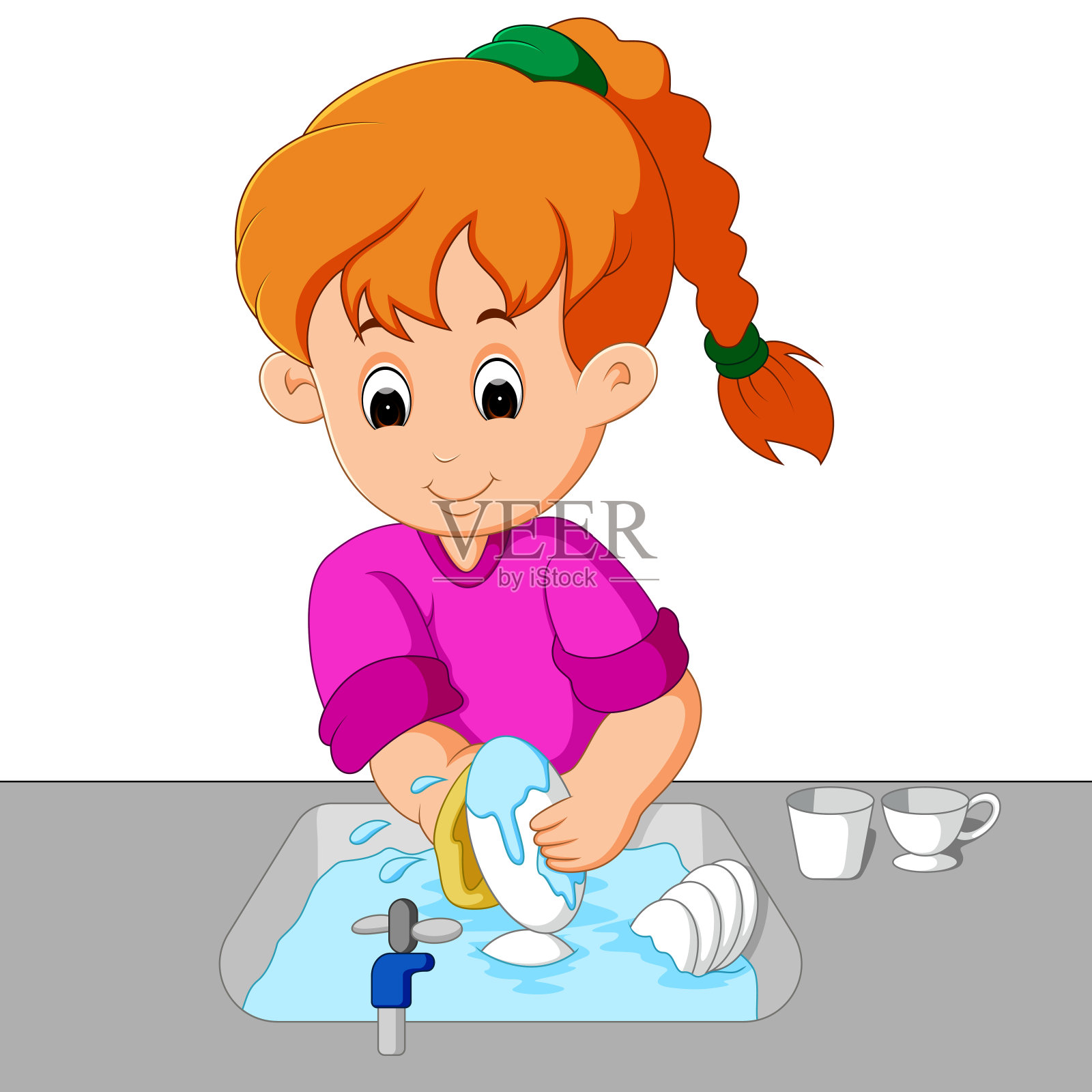 洗碗的女孩设计元素图片