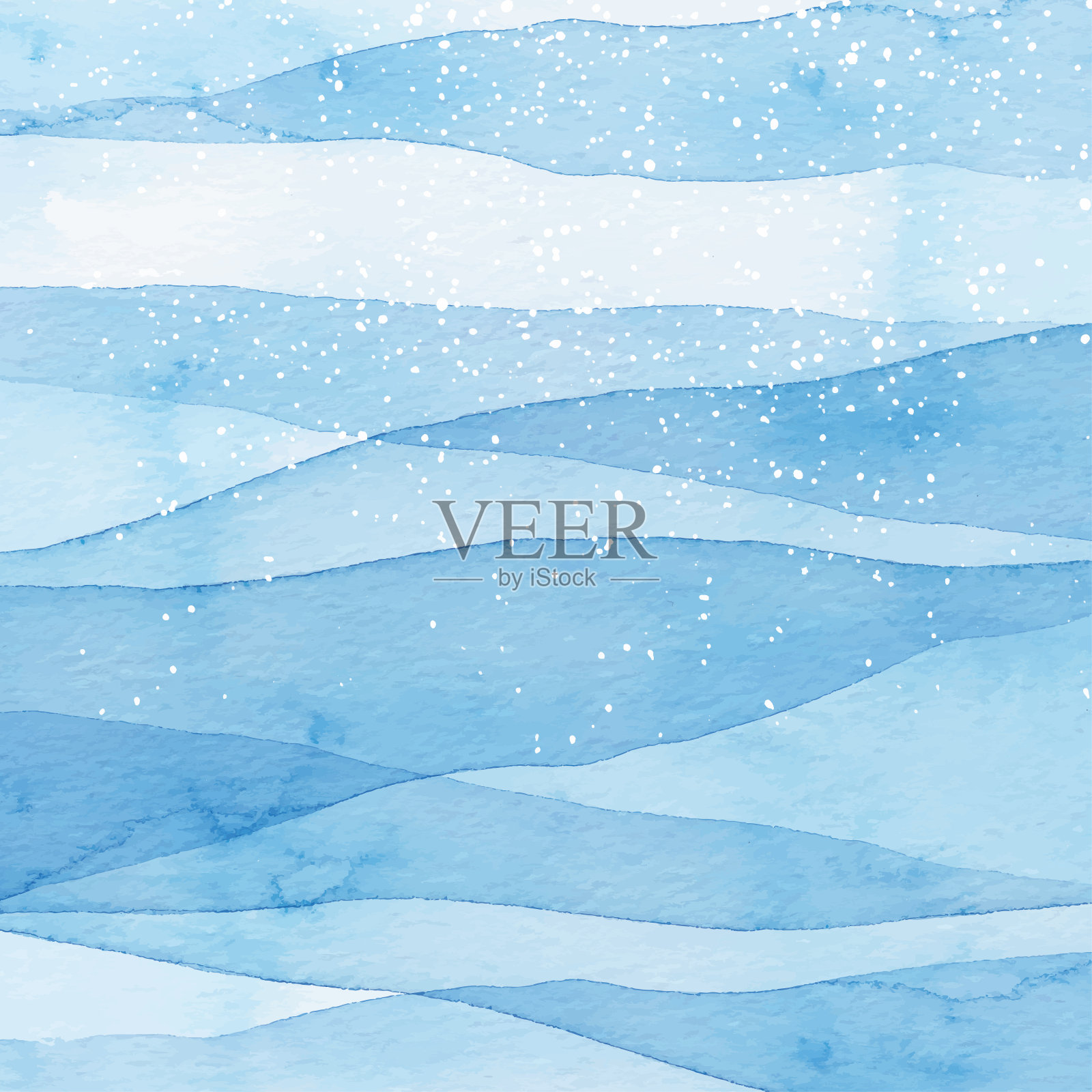 冬季水彩蓝色背景与雪设计元素图片