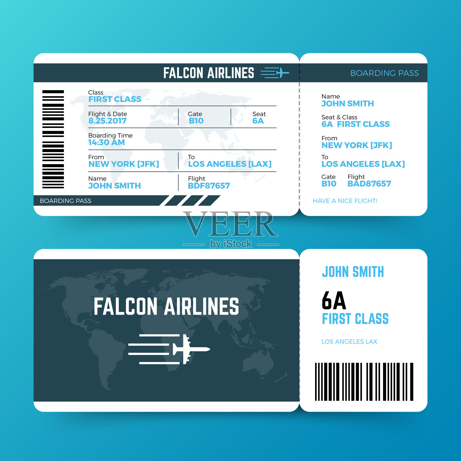 现代航空旅行登机牌机票矢量模板设计模板素材