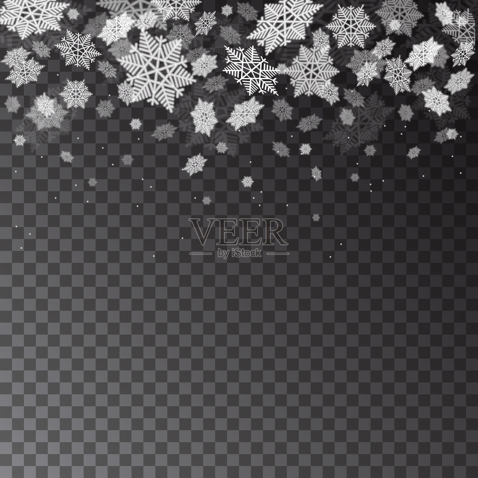 飘落的雪花在透明的背景为圣诞节设计。插画图片素材