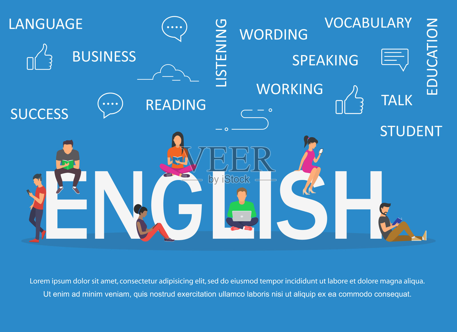 英语单词教育与图标平面设计插画图片素材