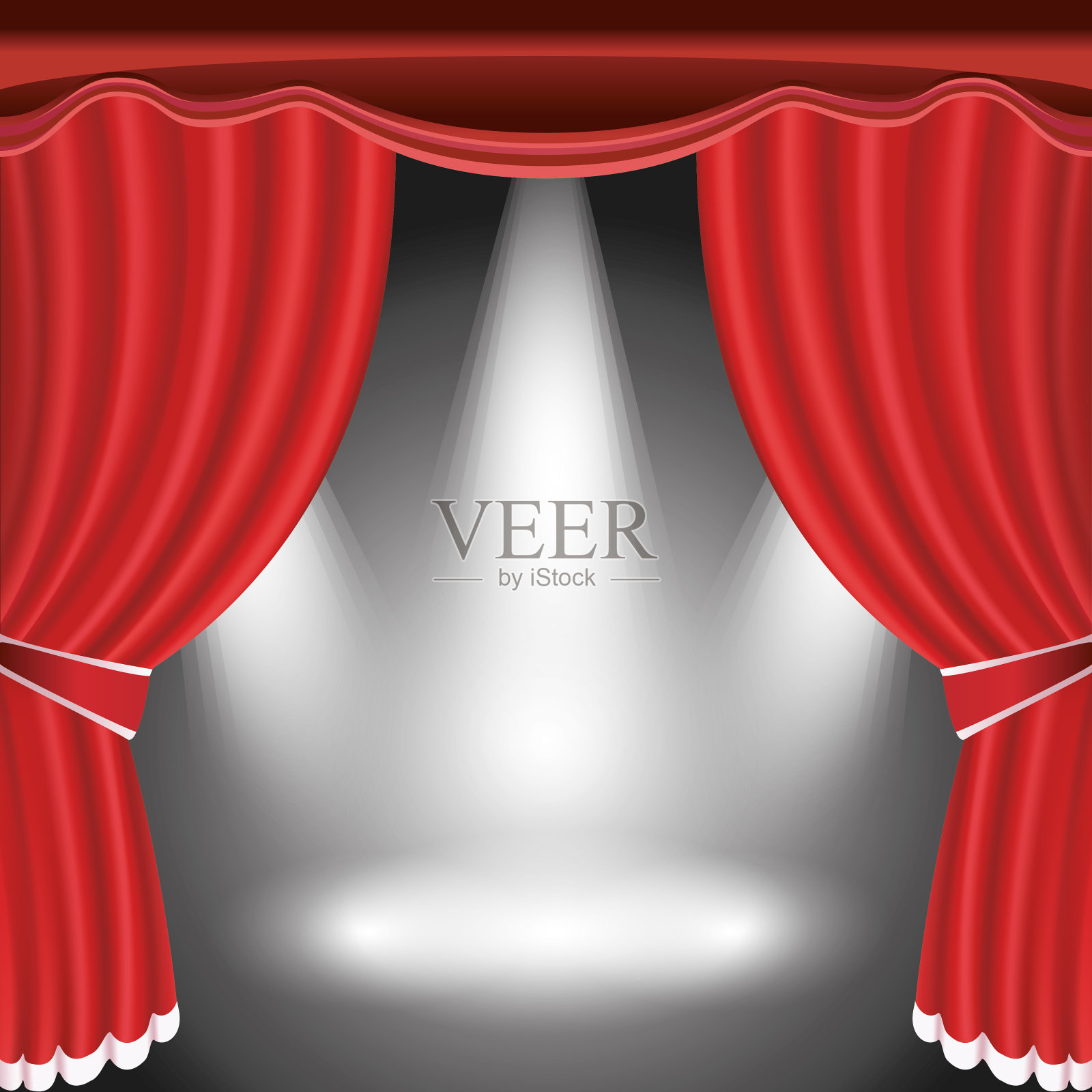 剧场舞台，开放的红幕和聚光灯插画图片素材