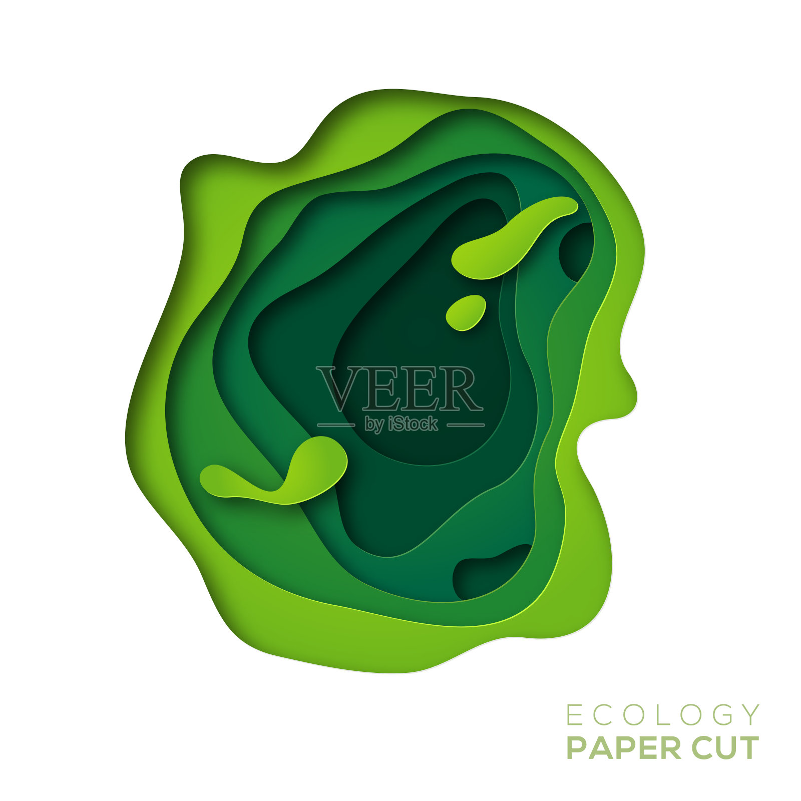 3D抽象背景与绿色剪纸形状设计元素图片