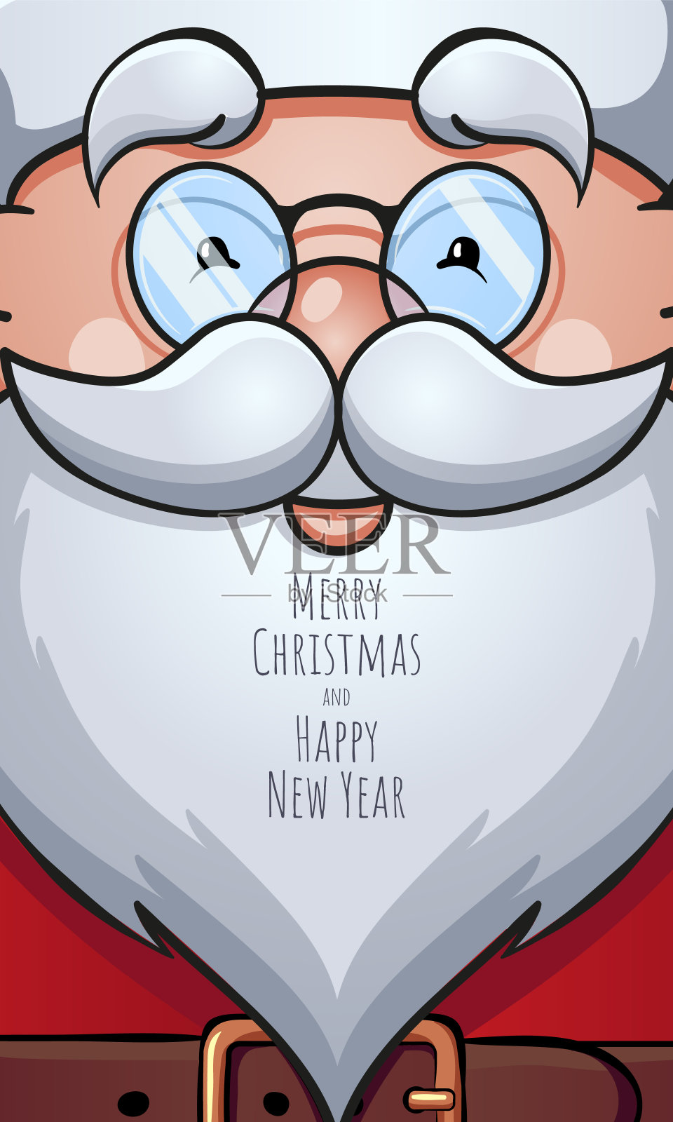 矢量卡通特写圣诞老人肖像圣诞贺卡与祝贺他的胡子。新年祝福语横幅。设计模板素材