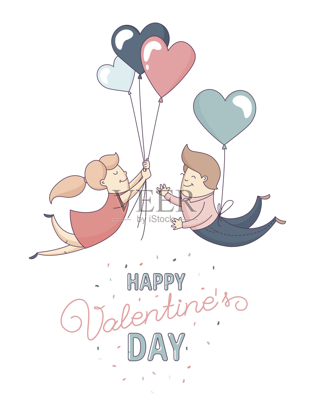 情人节贺卡情侣爱情放飞心气球。插画图片素材