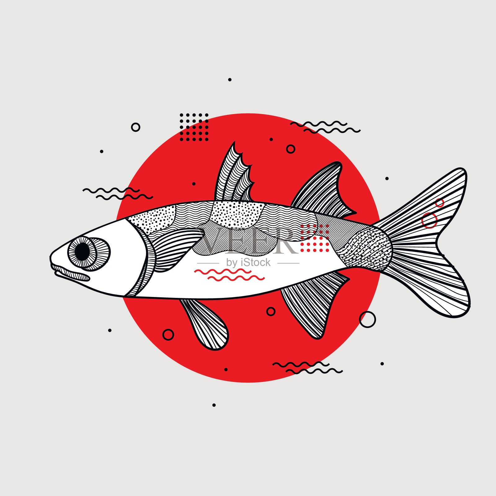 几何形状的鱼。海鲜的设计。酒吧餐厅品牌。日本的食物。插画图片素材